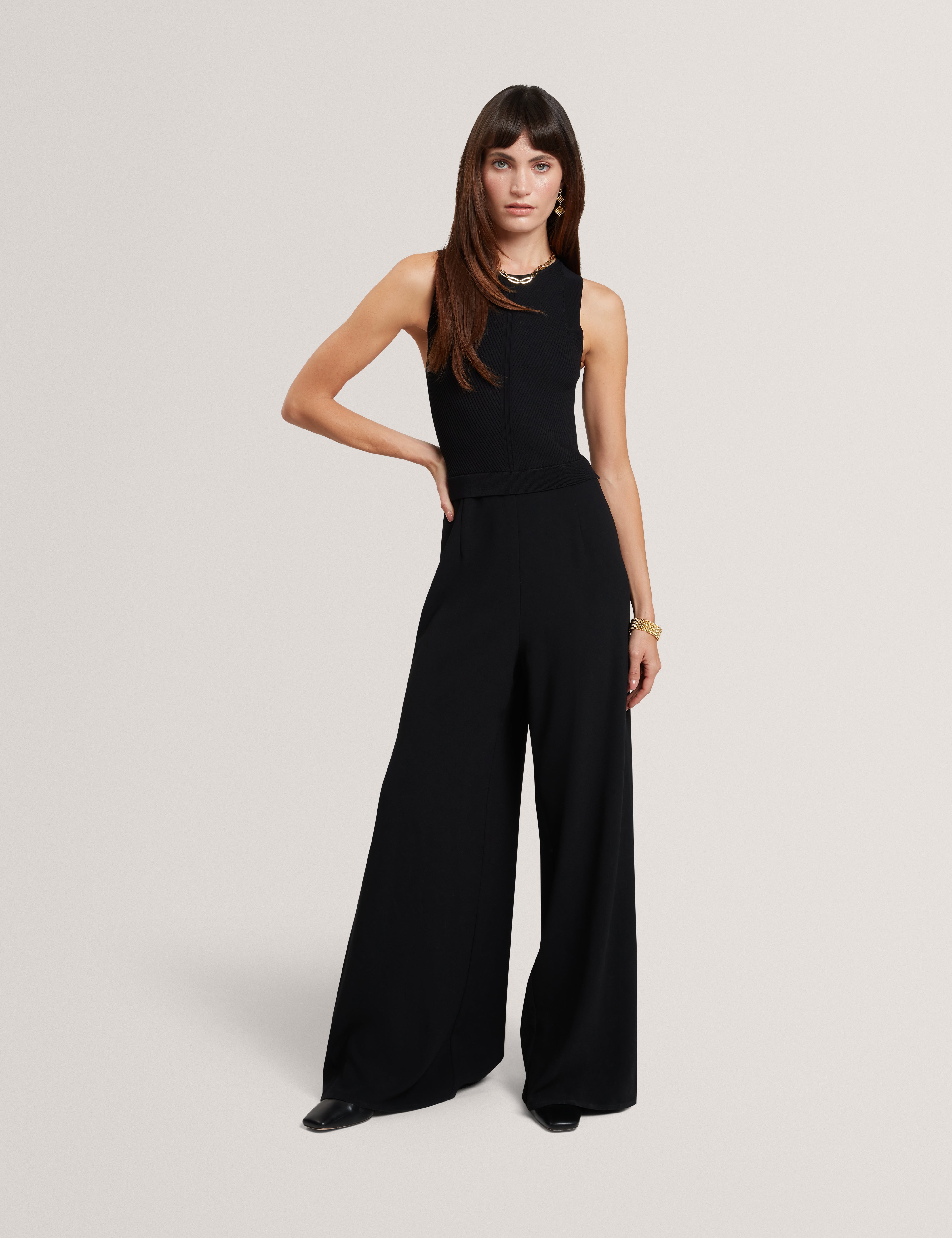 Toveli Knit Bodice Wide Leg Jumpsuit Black