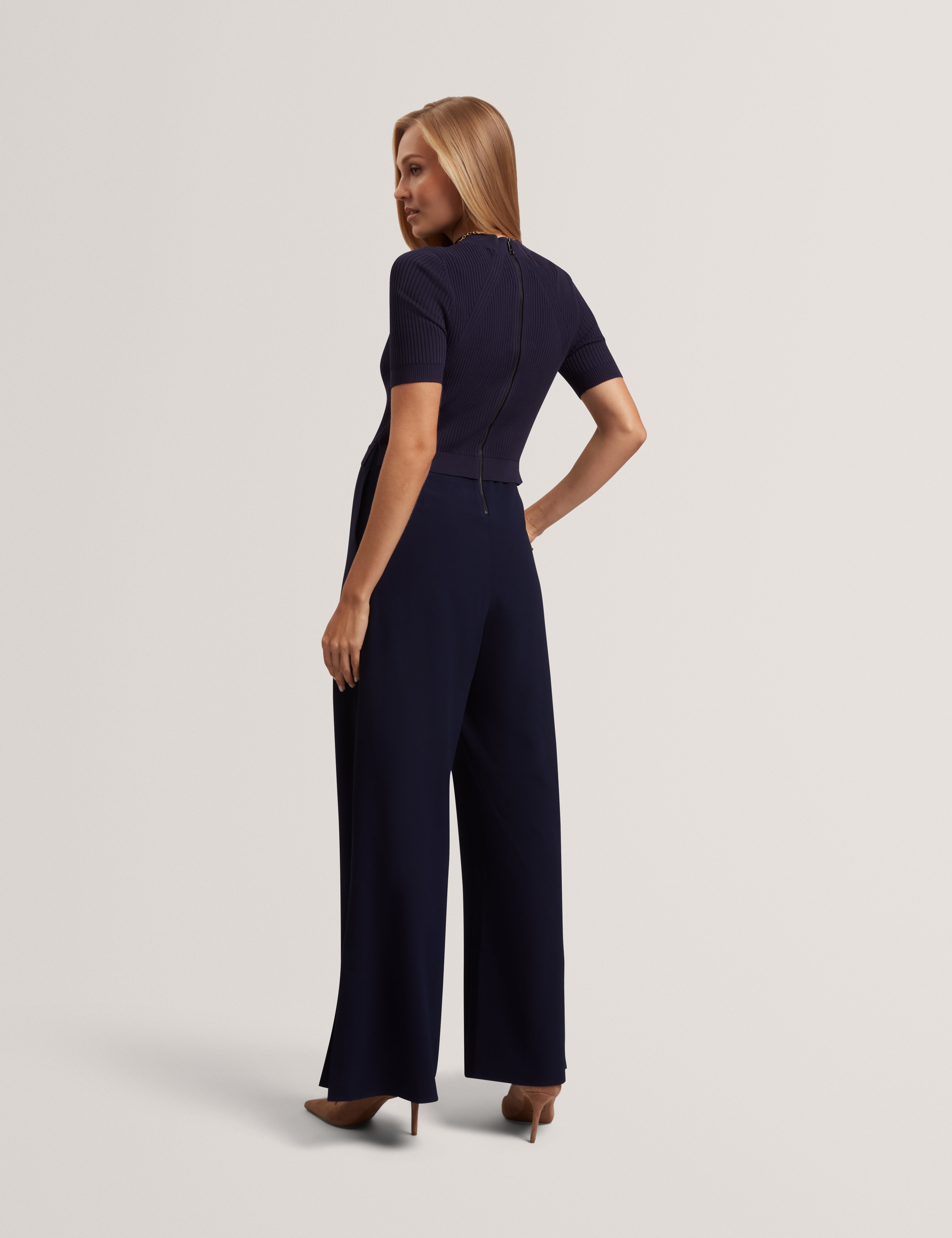 Aellaa Knit Bodice Jumpsuit Navy