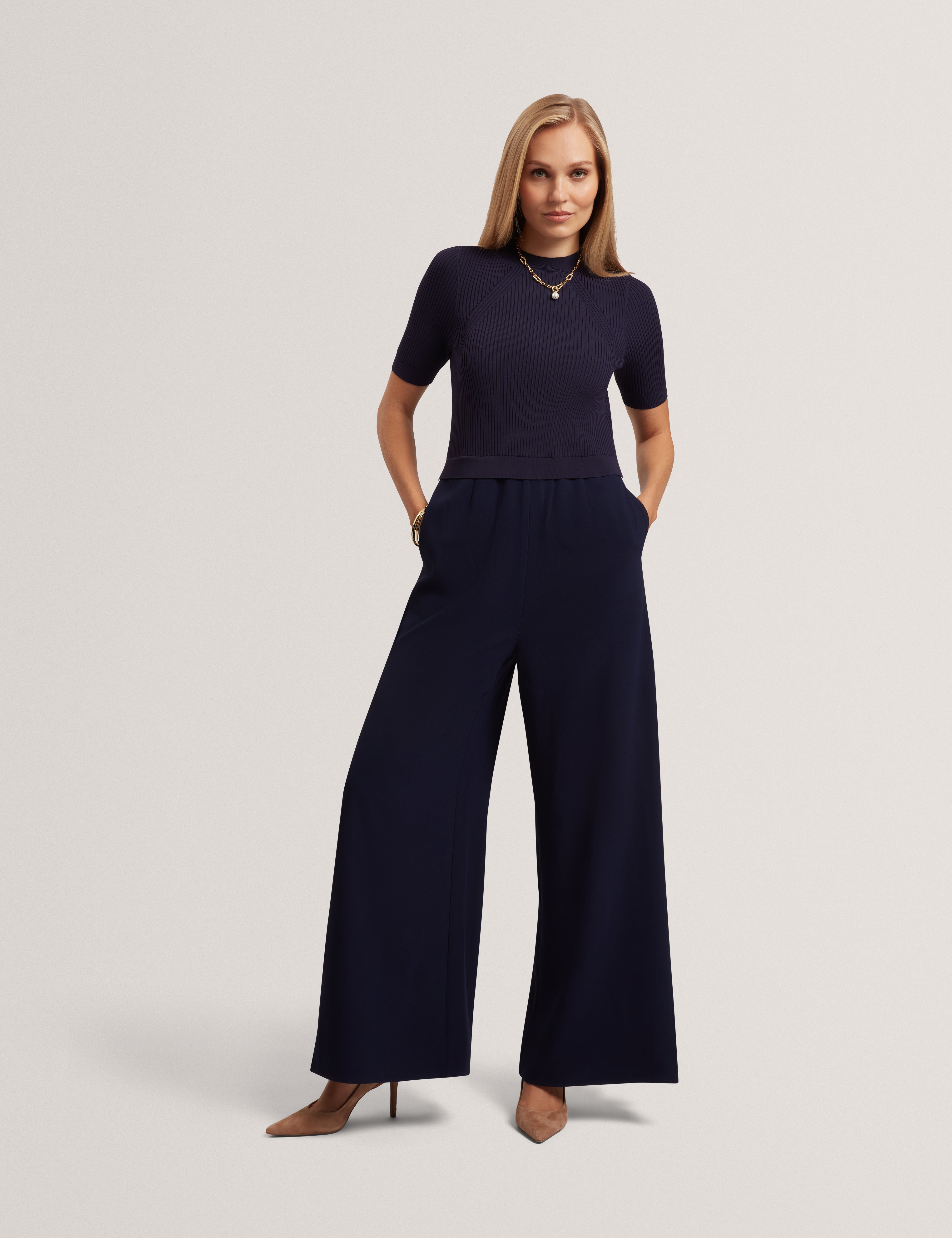 Aellaa Knit Bodice Jumpsuit Navy