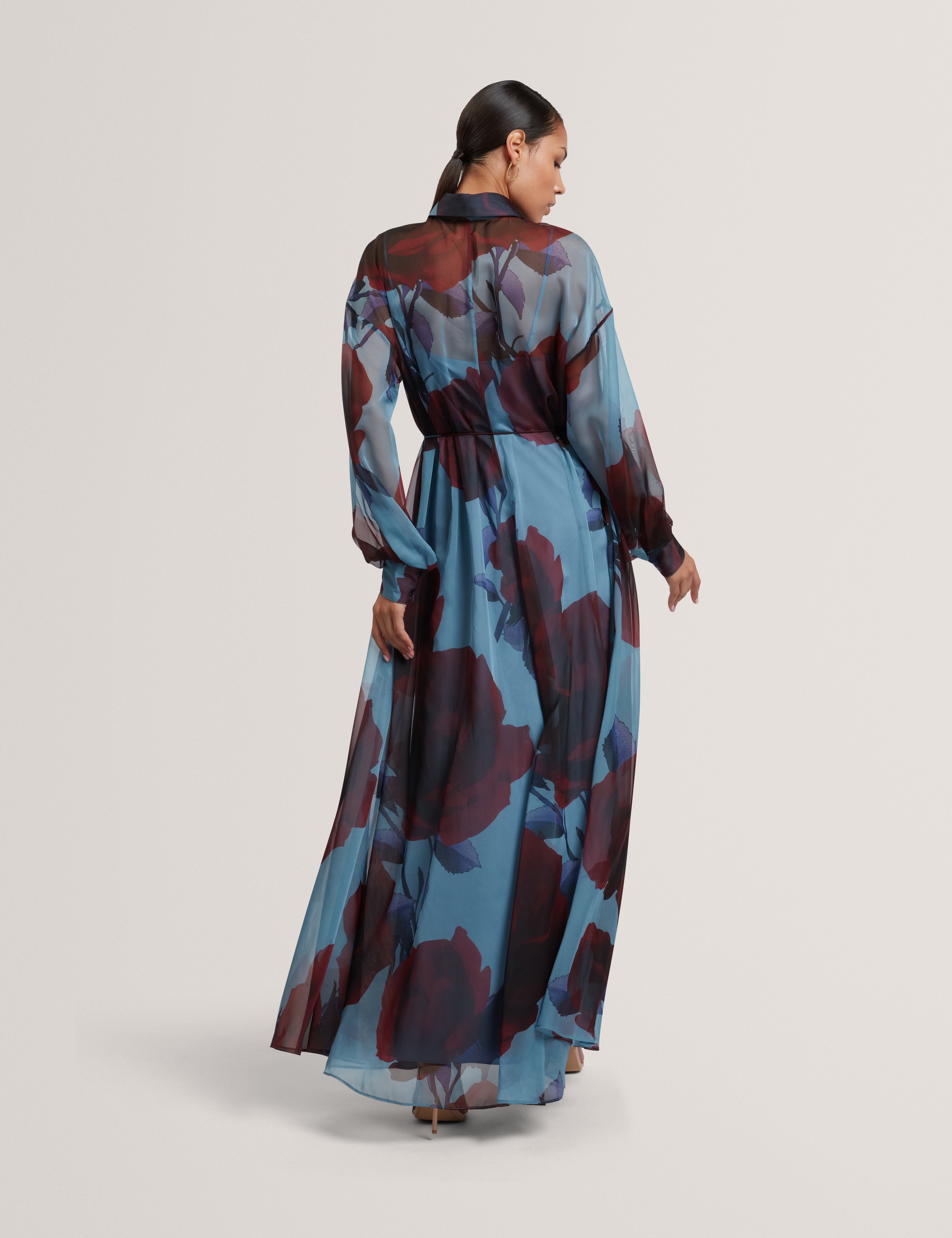 Marrnie Printed Bib Detail Maxi Shirt Dress Lt-Blue