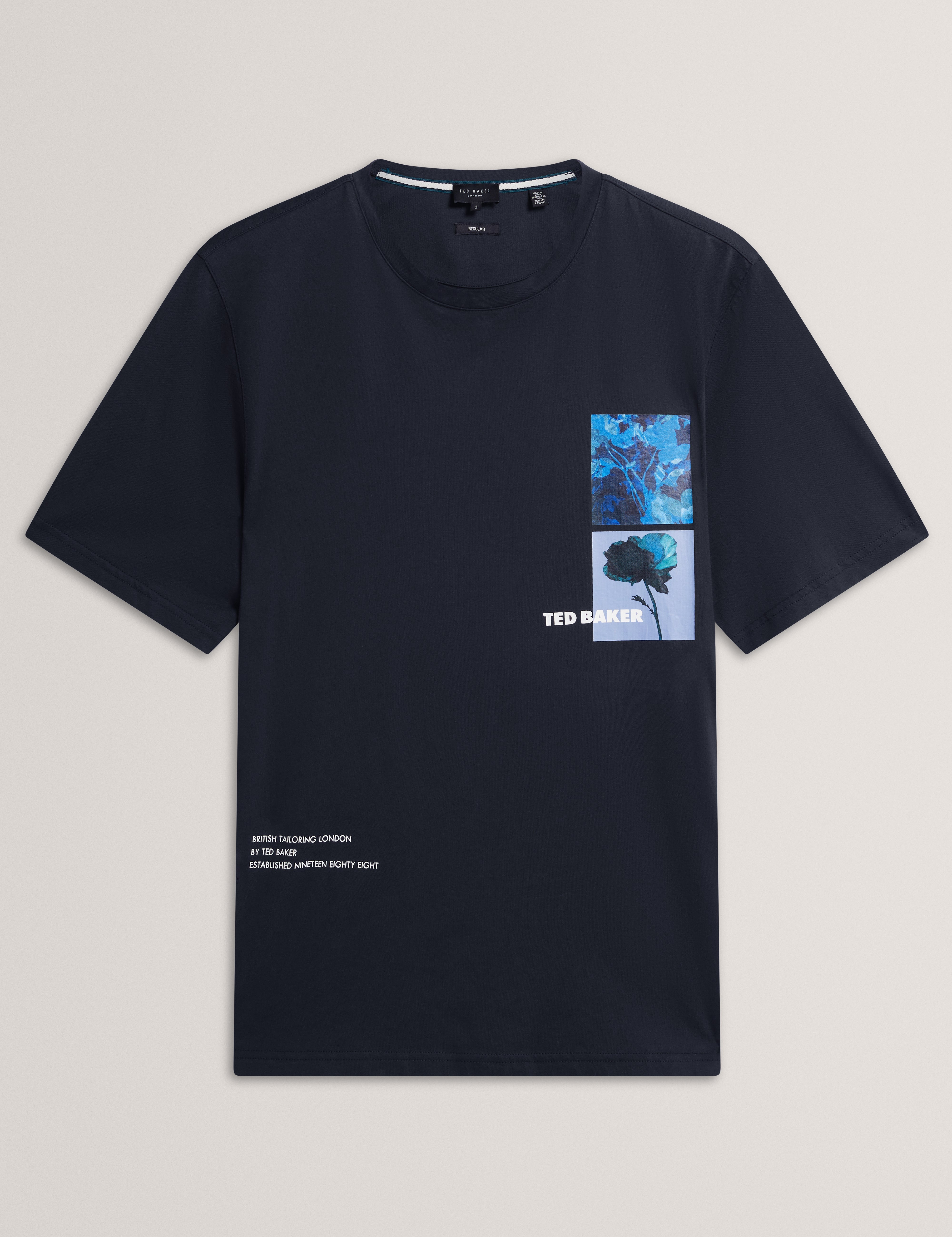 Floraen Short Sleeve Chest Graphic T-Shirt Navy