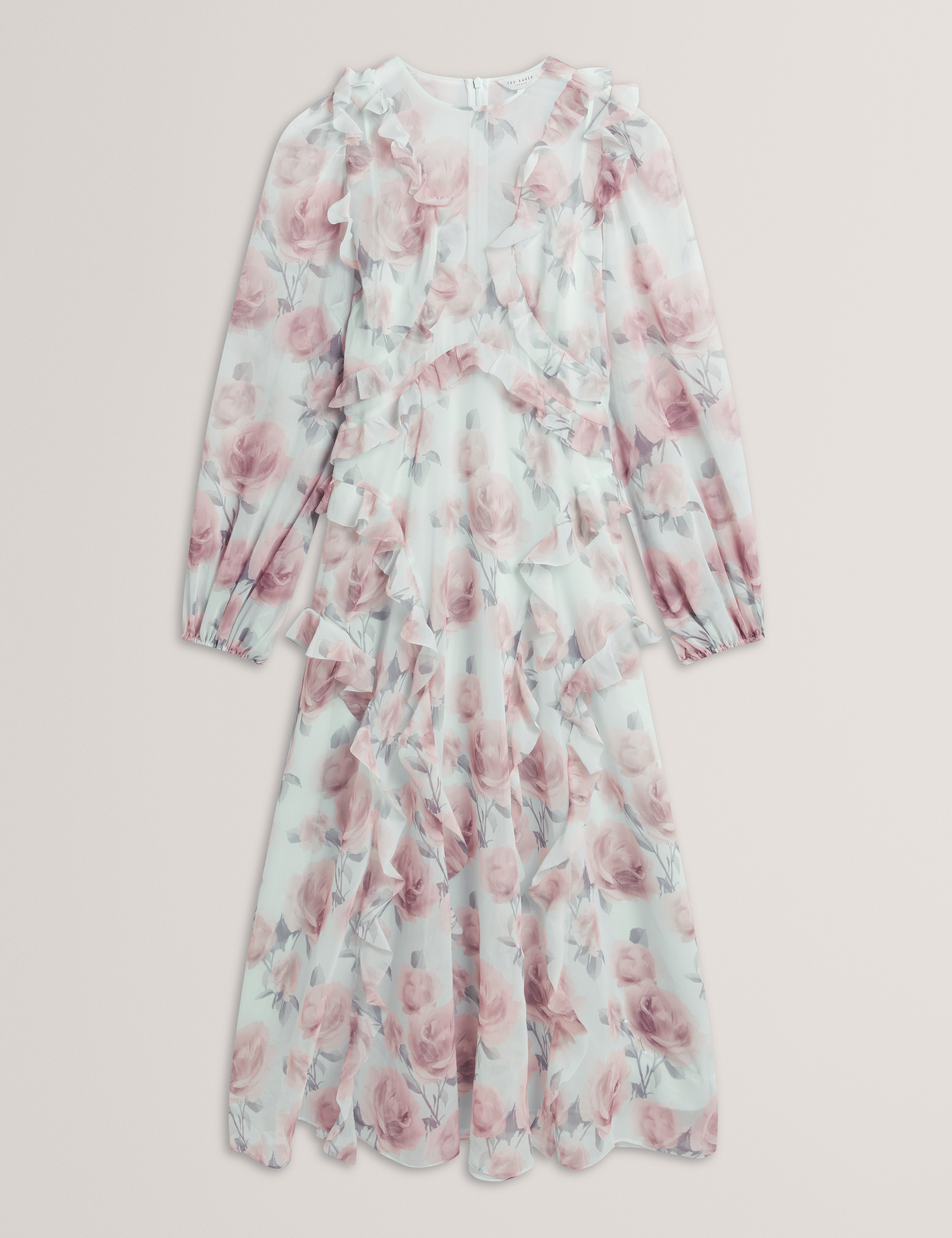 فستان Latiia طويل الأكمام بكشكشة الشلال متوسط ​​الطول باللون الأخضر