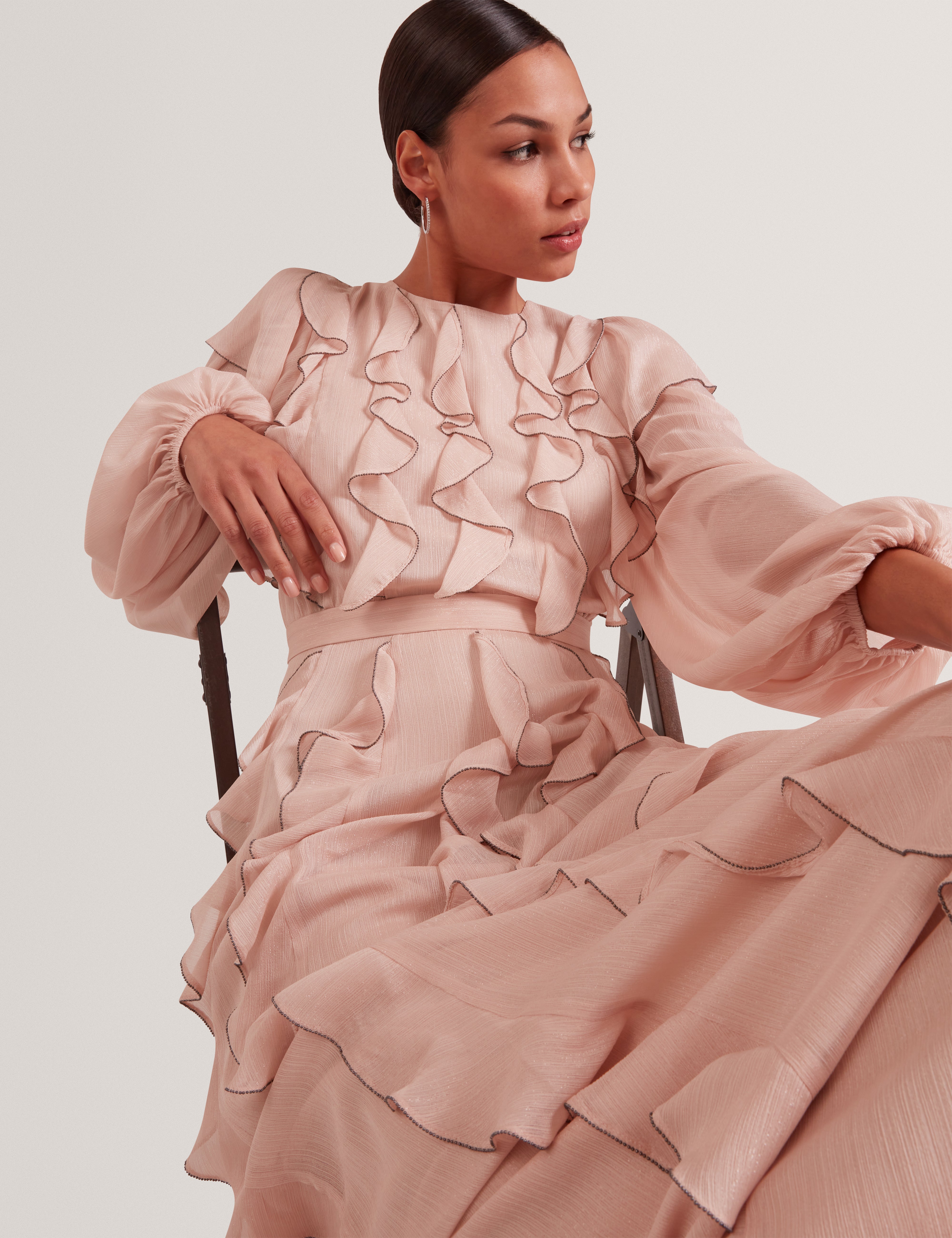 Liyanna Long Sleeve Ruffle Maxi Dress Pink