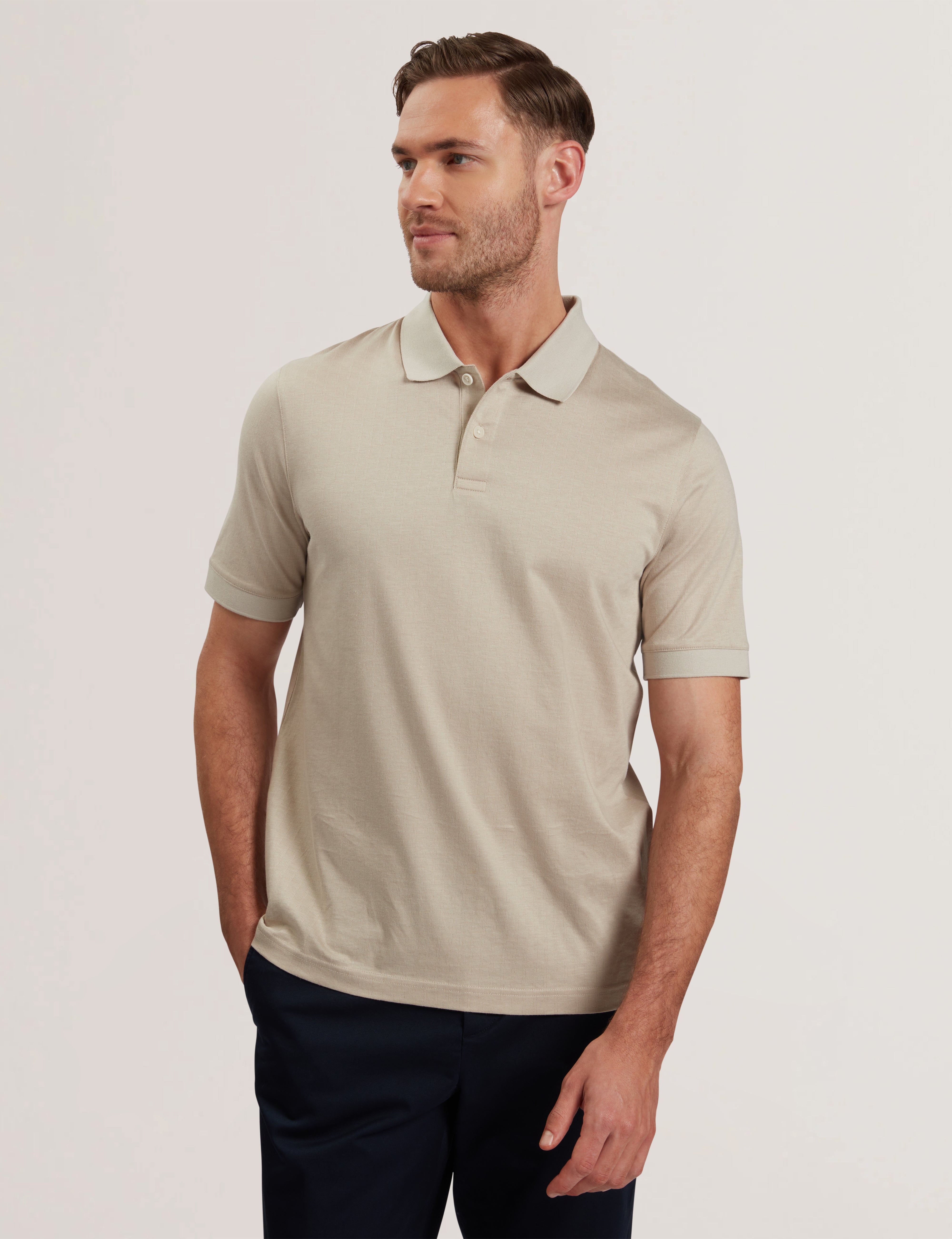 Auguso Short Sleeve Regular Tonal Jacquard Polo Shirt Ecru