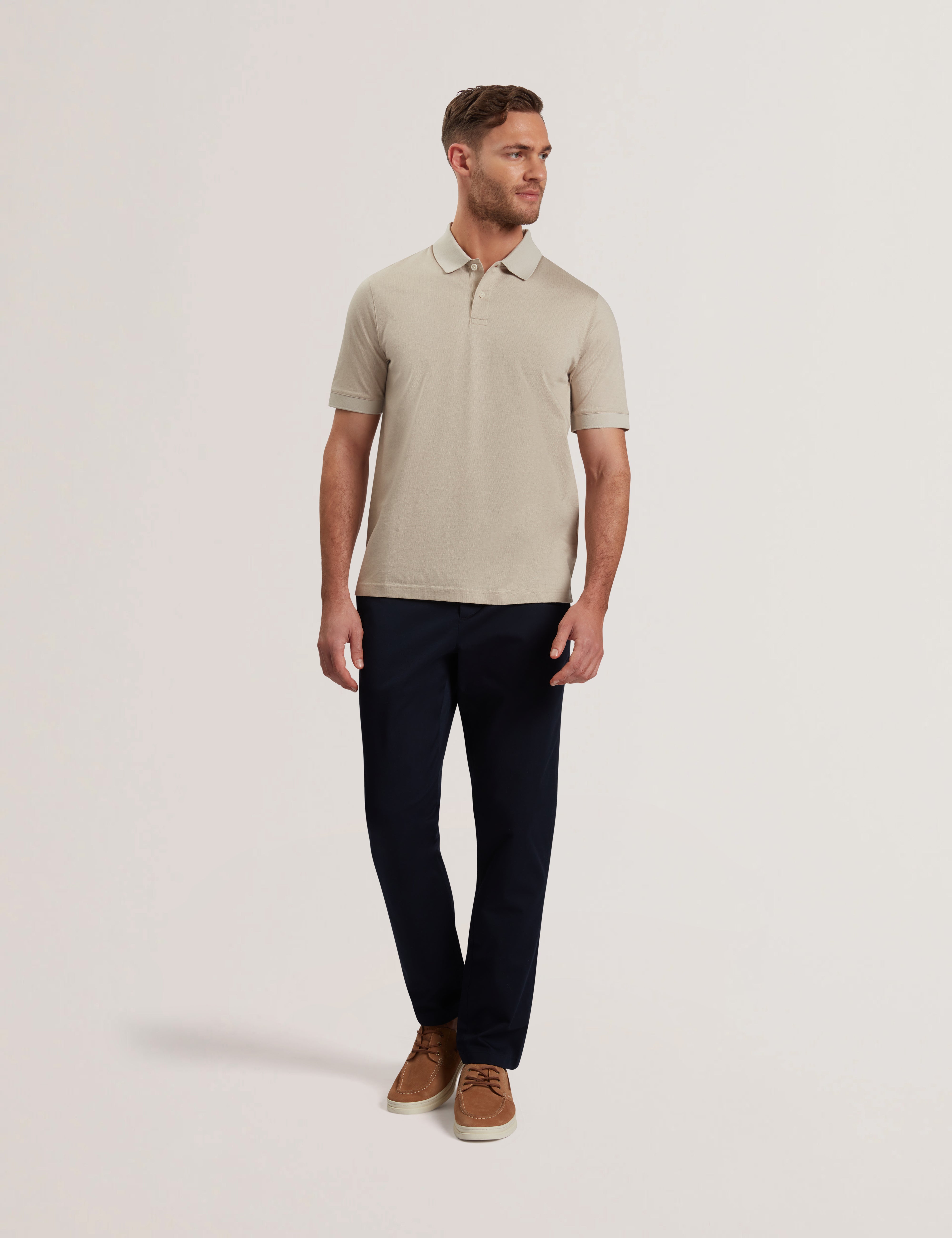 Auguso Short Sleeve Regular Tonal Jacquard Polo Shirt Ecru