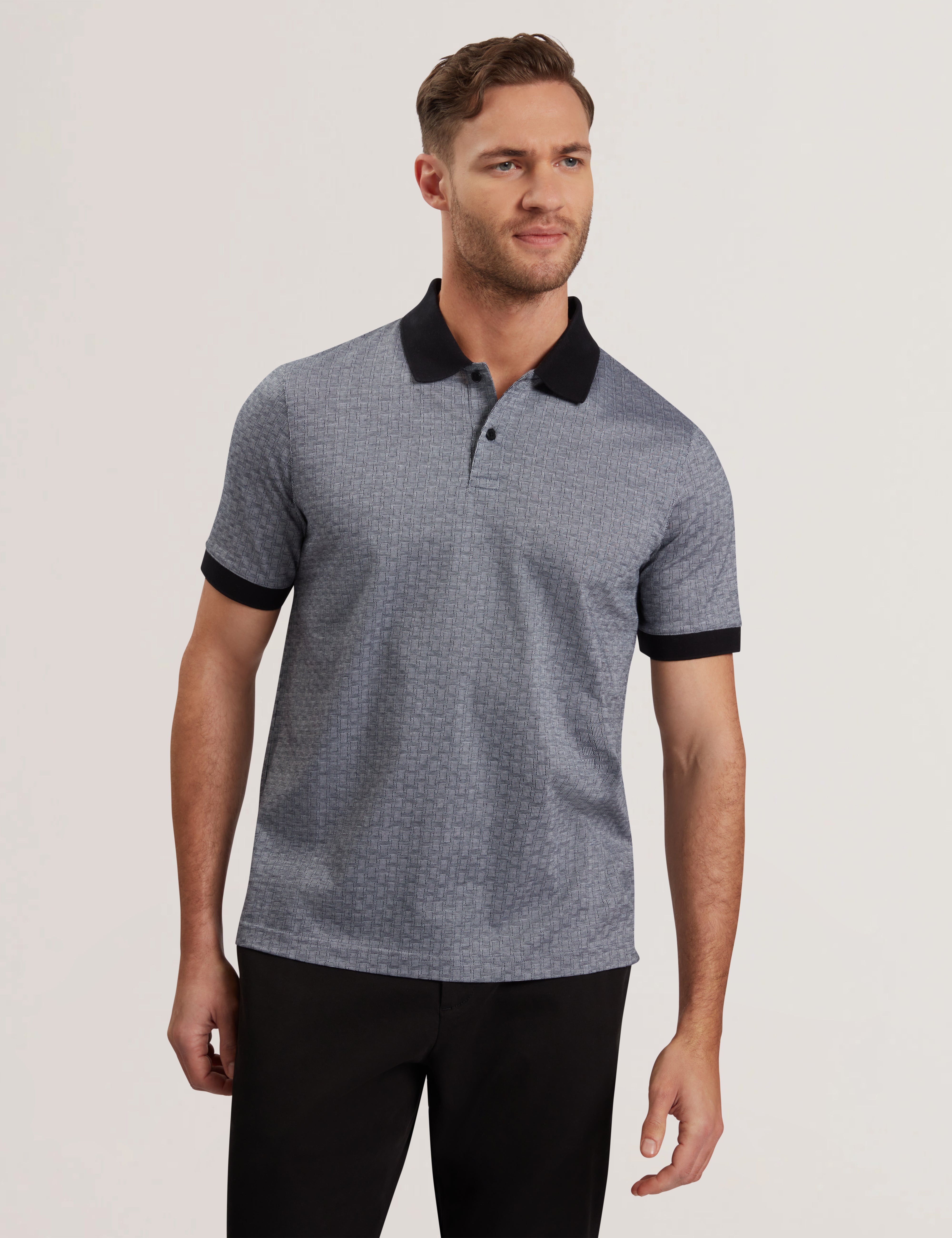 Auguso Short Sleeve Regular Tonal Jacquard Polo Shirt Navy