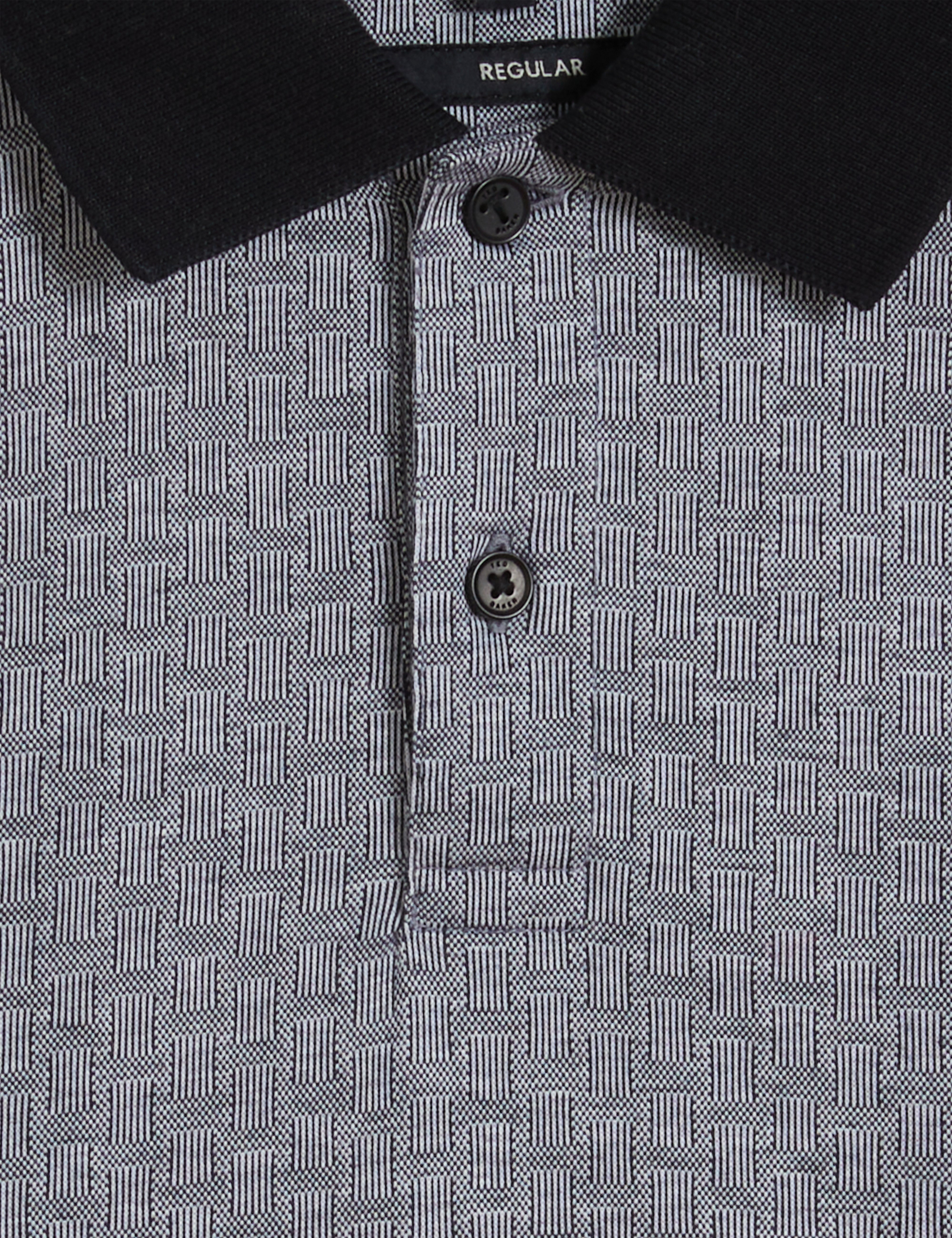 Auguso Short Sleeve Regular Tonal Jacquard Polo Shirt Navy