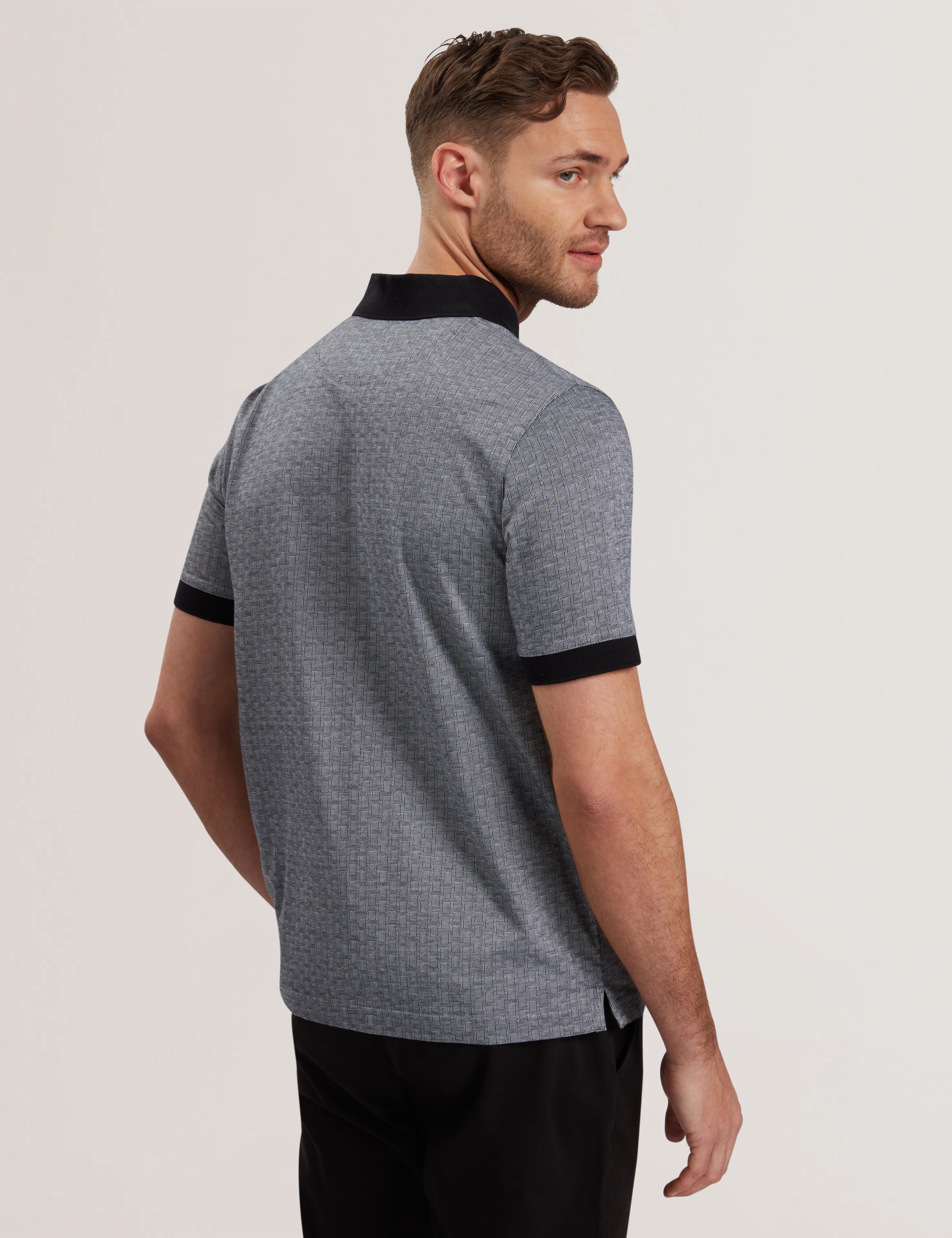 Auguso Short Sleeve Regular Tonal Jacquard Polo Shirt Navy