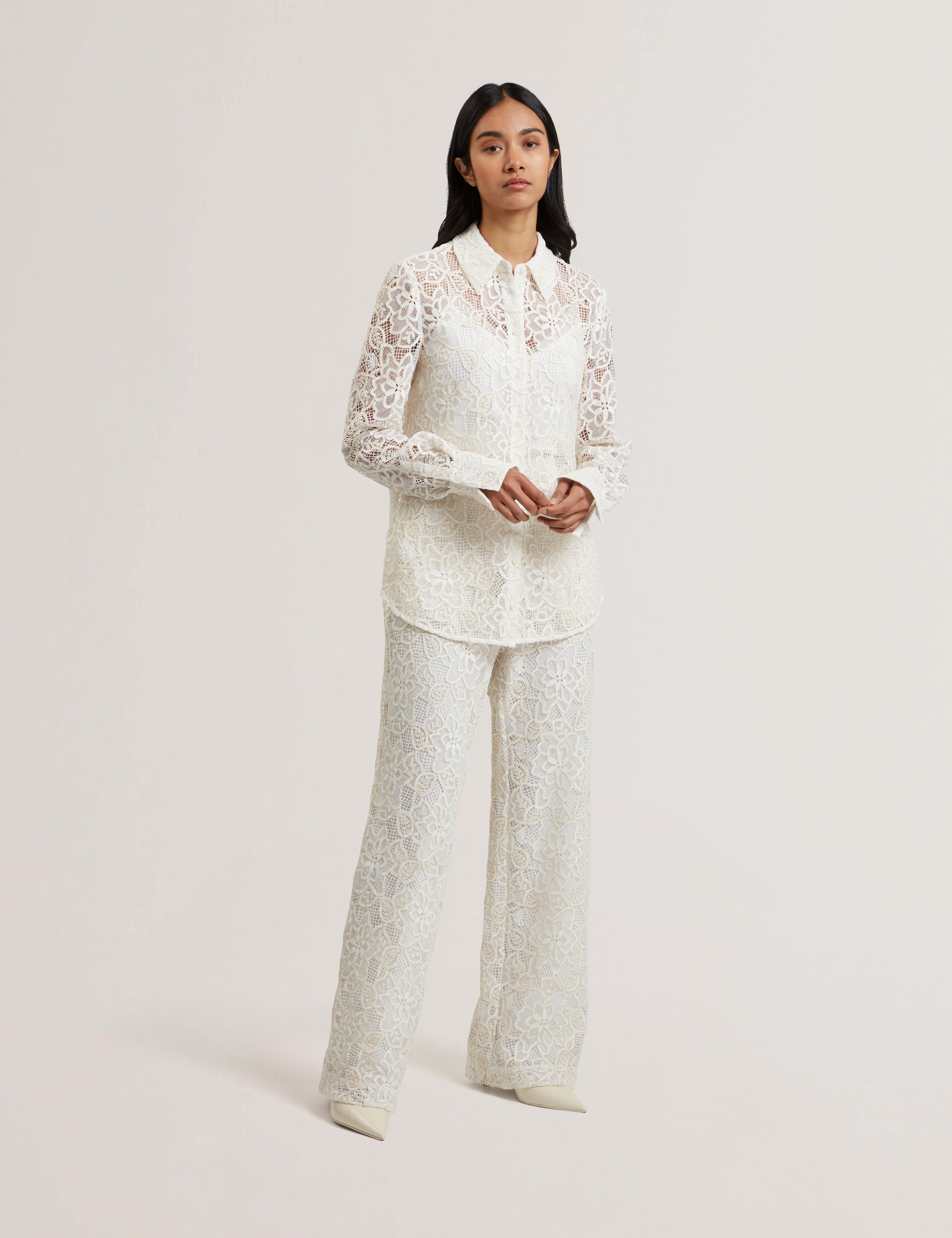Blond Long Line Lace Shirt Ivory