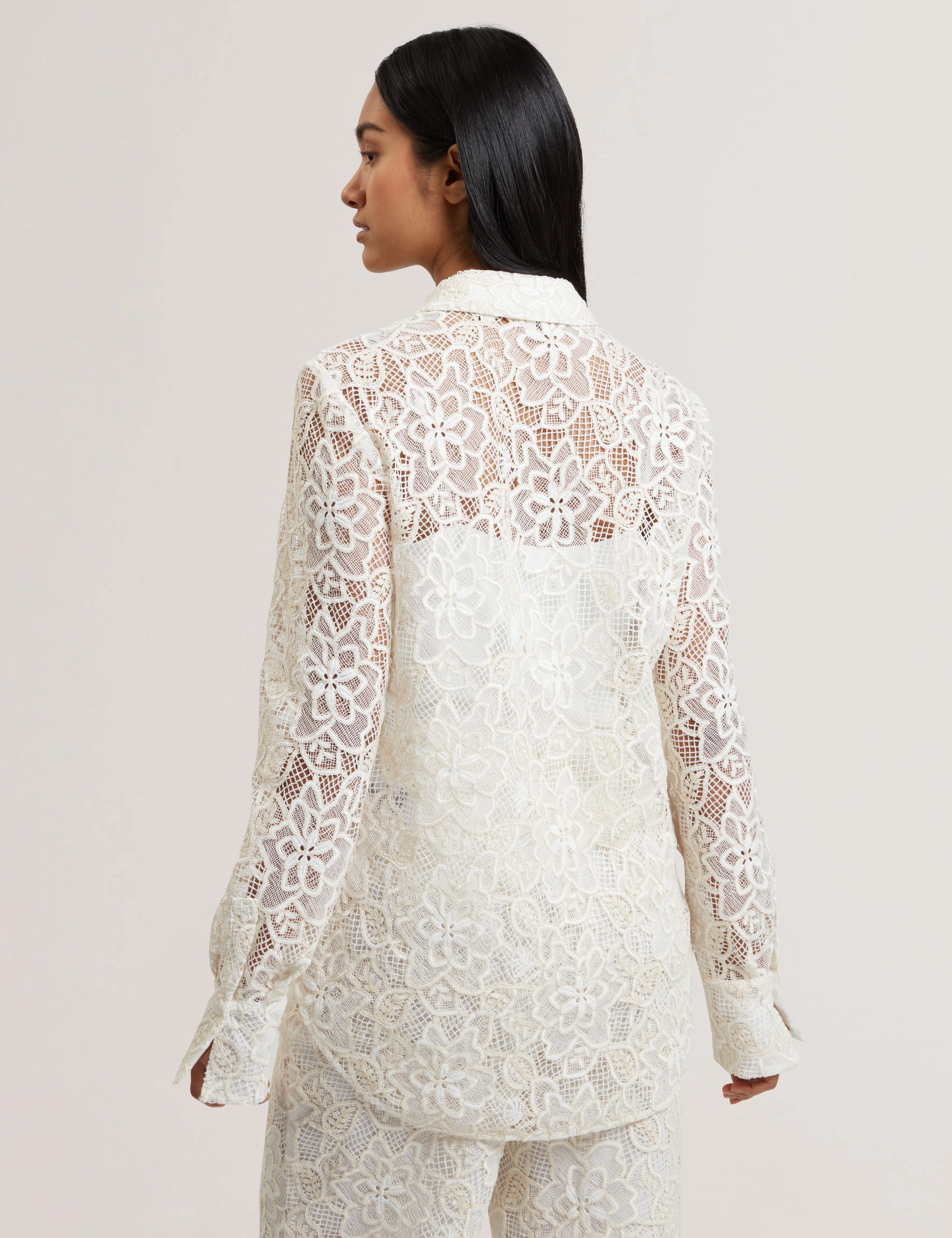 Blond Long Line Lace Shirt Ivory