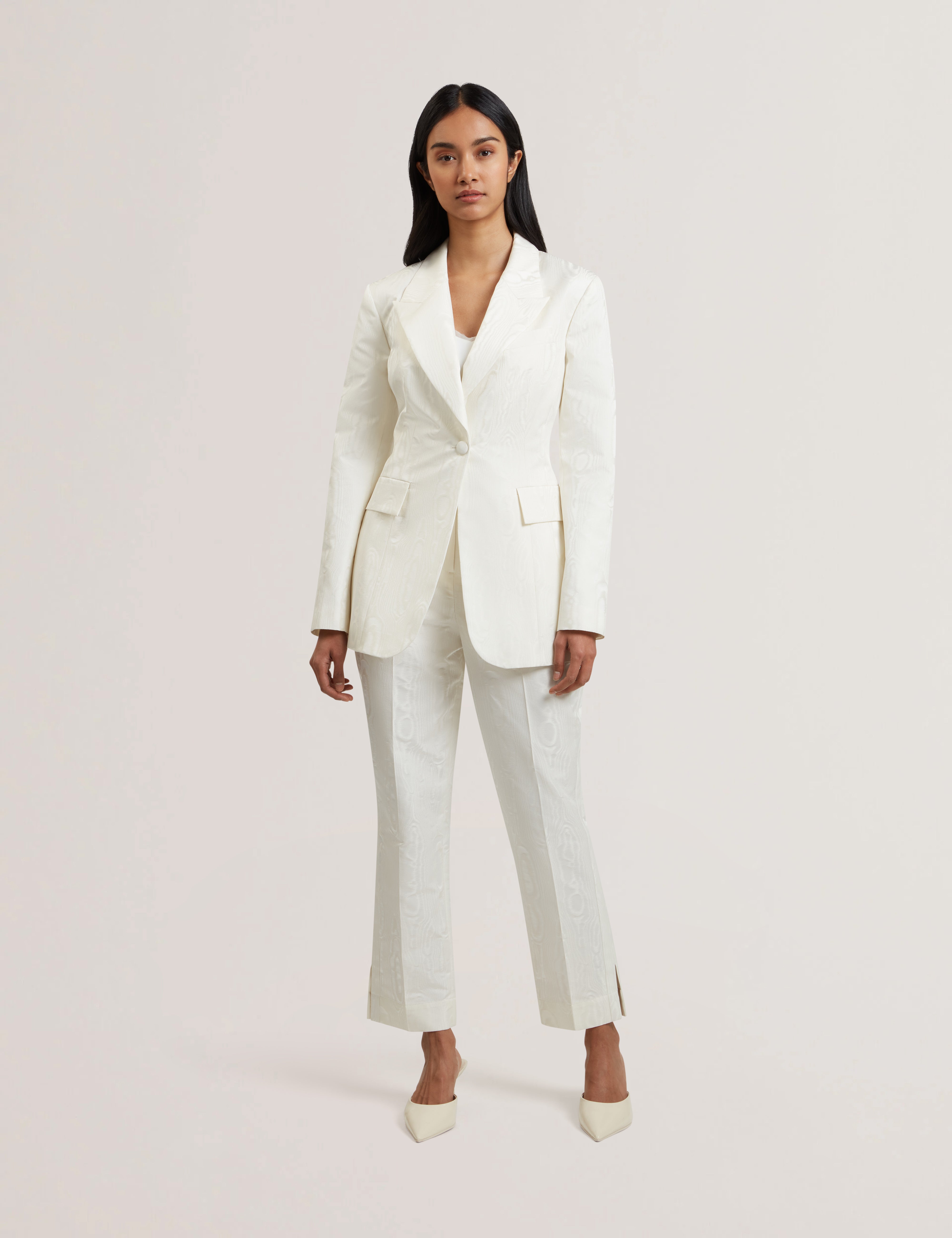 Cabirit Moire Jacquard Tailored Tapered Trouser Ivory