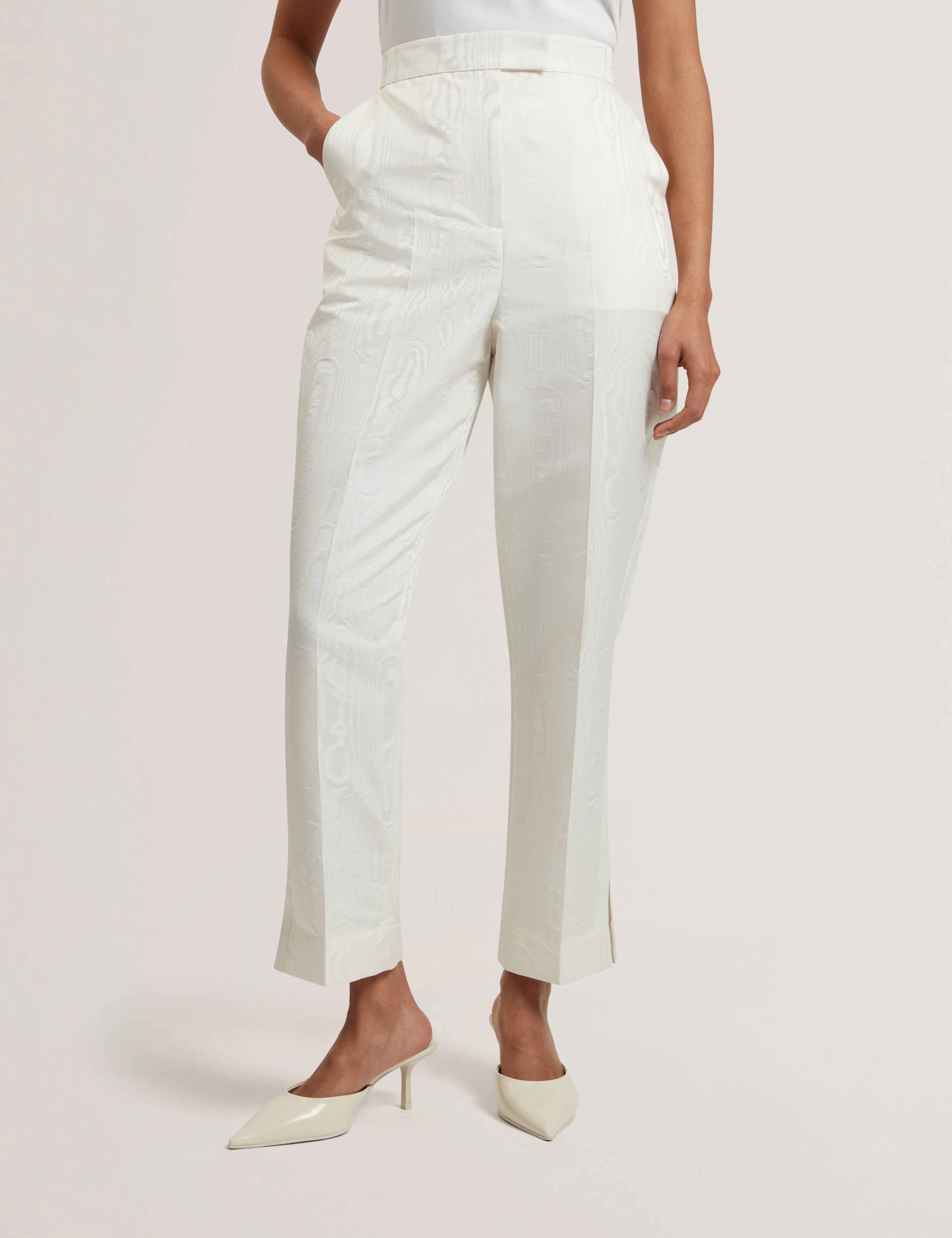 Cabirit Moire Jacquard Tailored Tapered Trouser Ivory