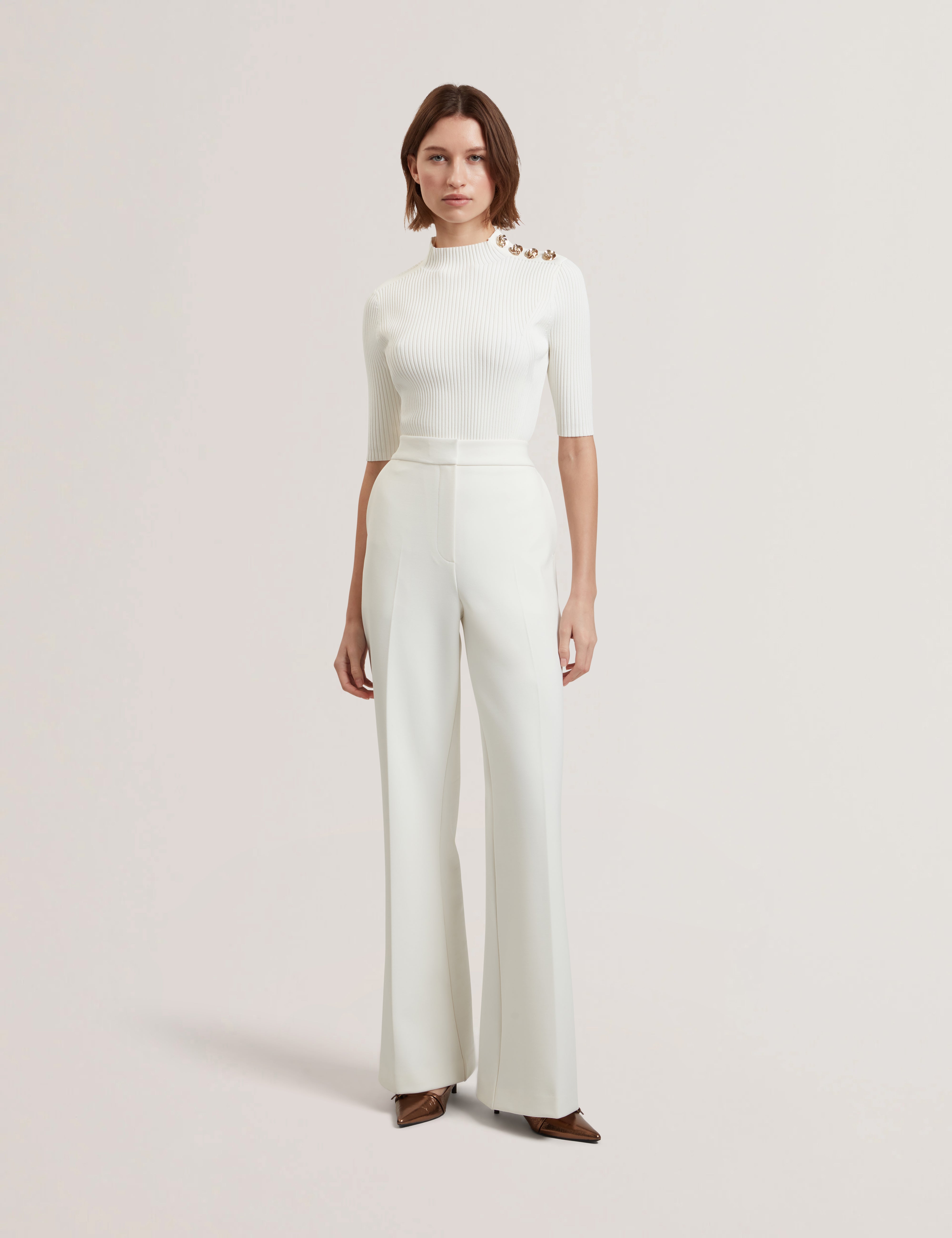 Eeliia Rose Button Detail Short Sleeve Top Ivory