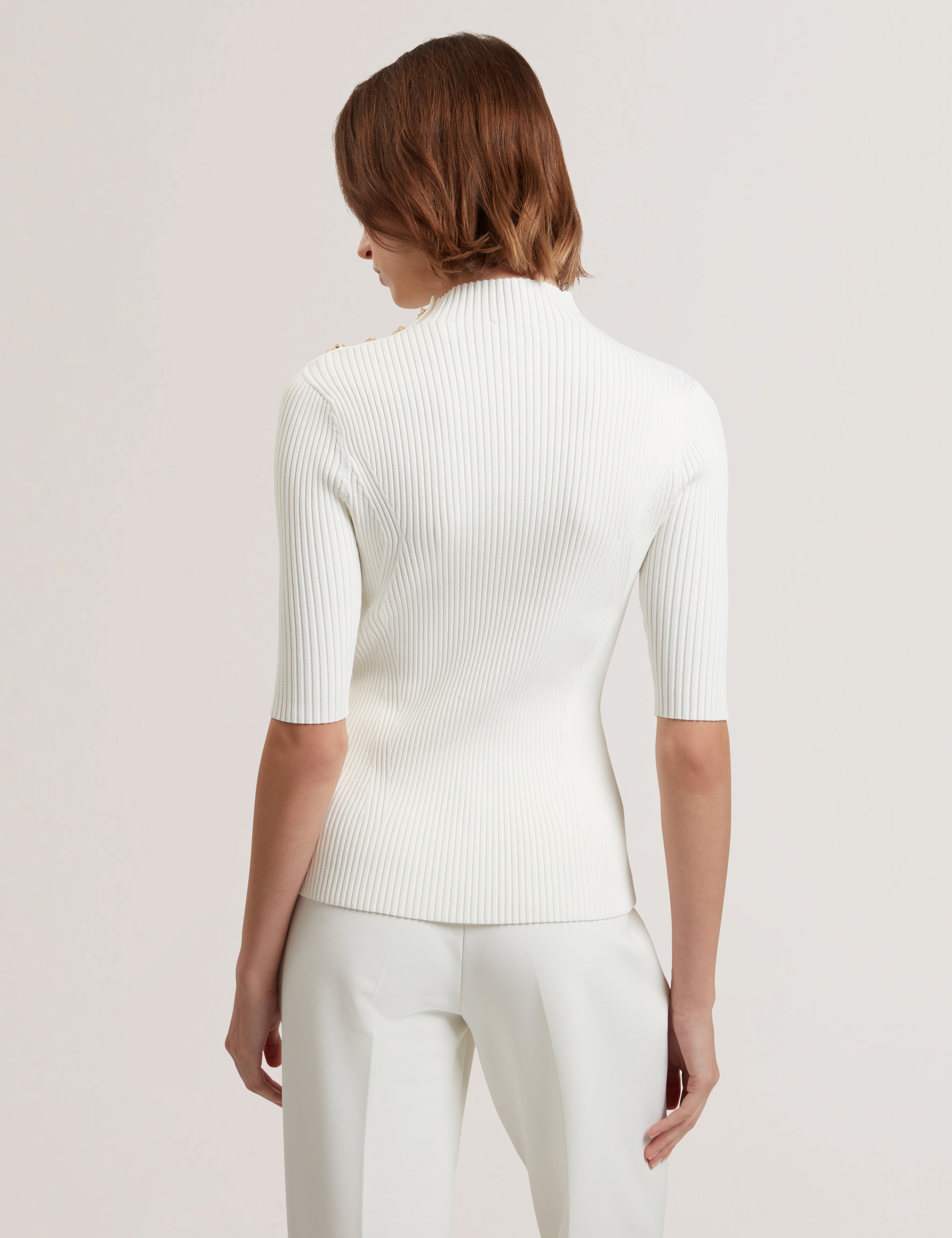 Eeliia Rose Button Detail Short Sleeve Top Ivory