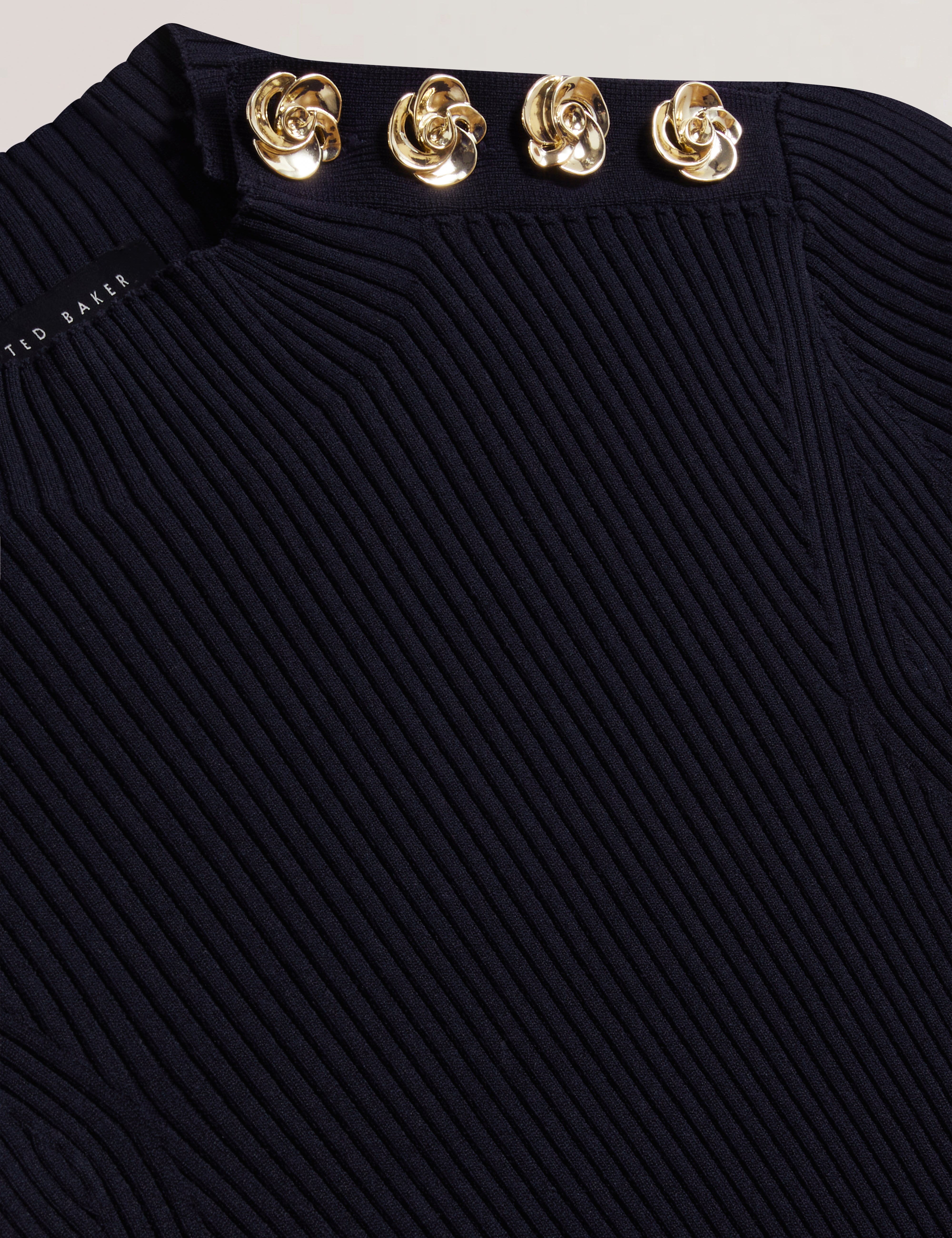 Eeliia Rose Button Detail Short Sleeve Top Navy