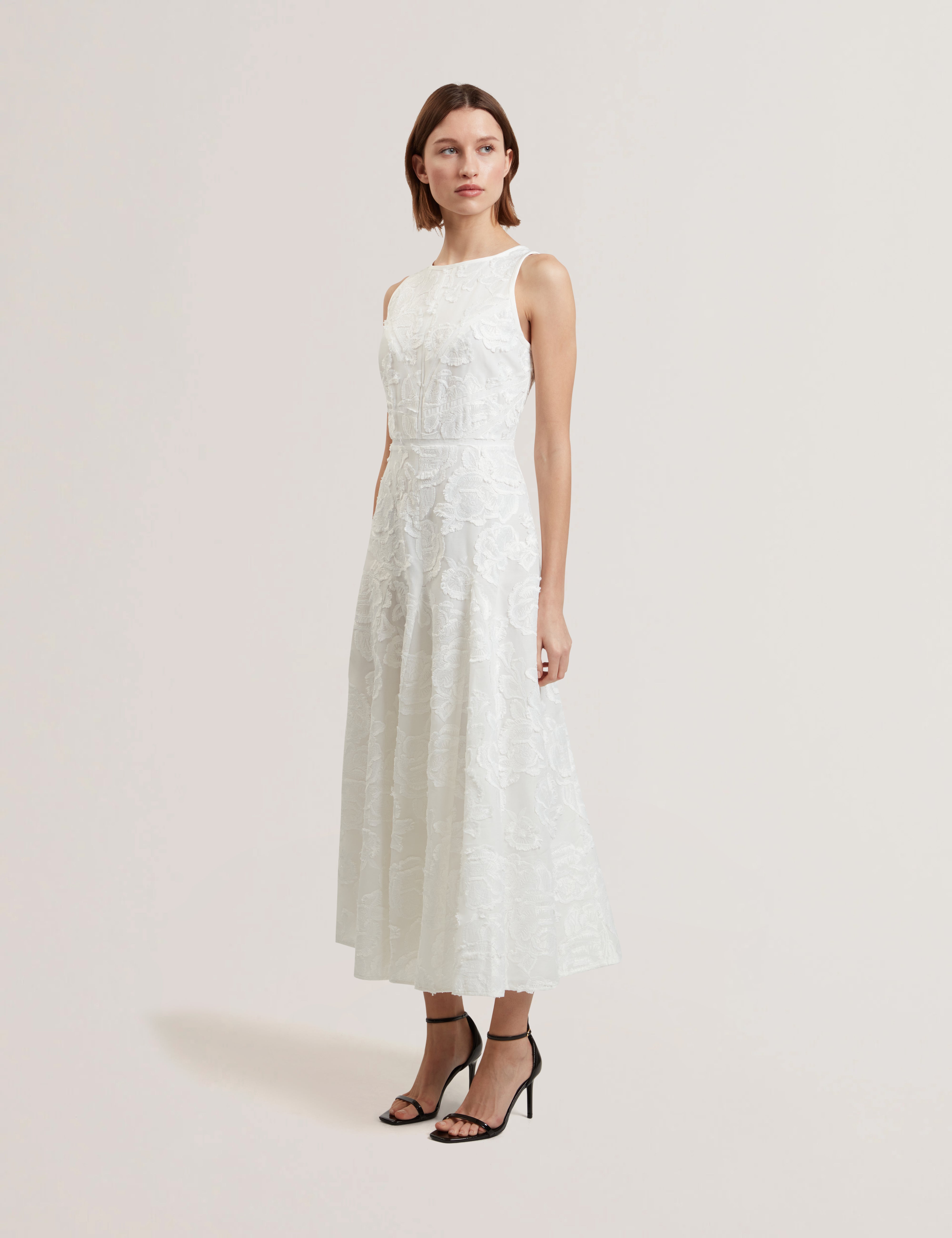 Enkoaa Binding Detail Textured Midi Dress White
