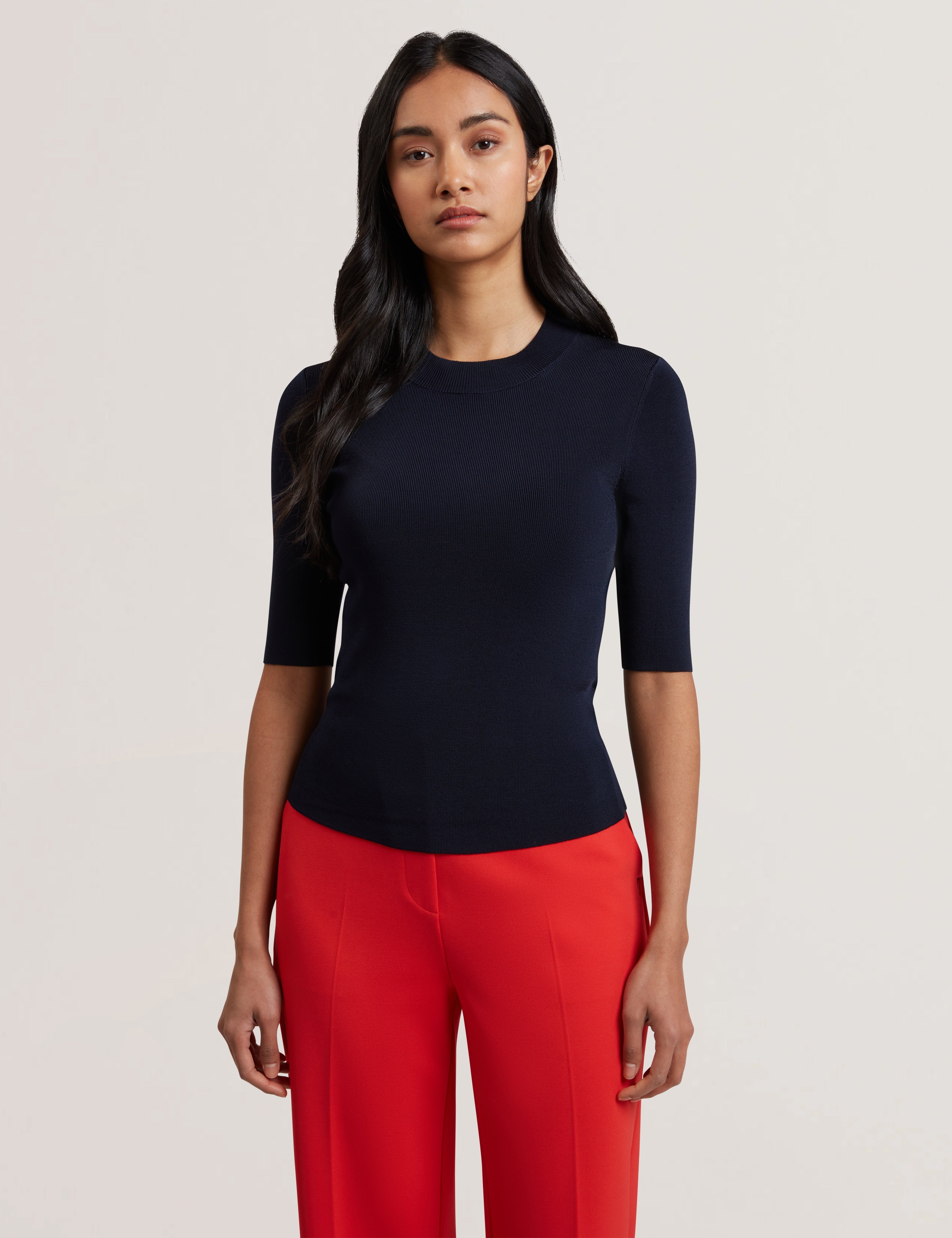 تي شيرت فيليكسيا المحبوك بأكمام نصفية باللون الأزرق البحري