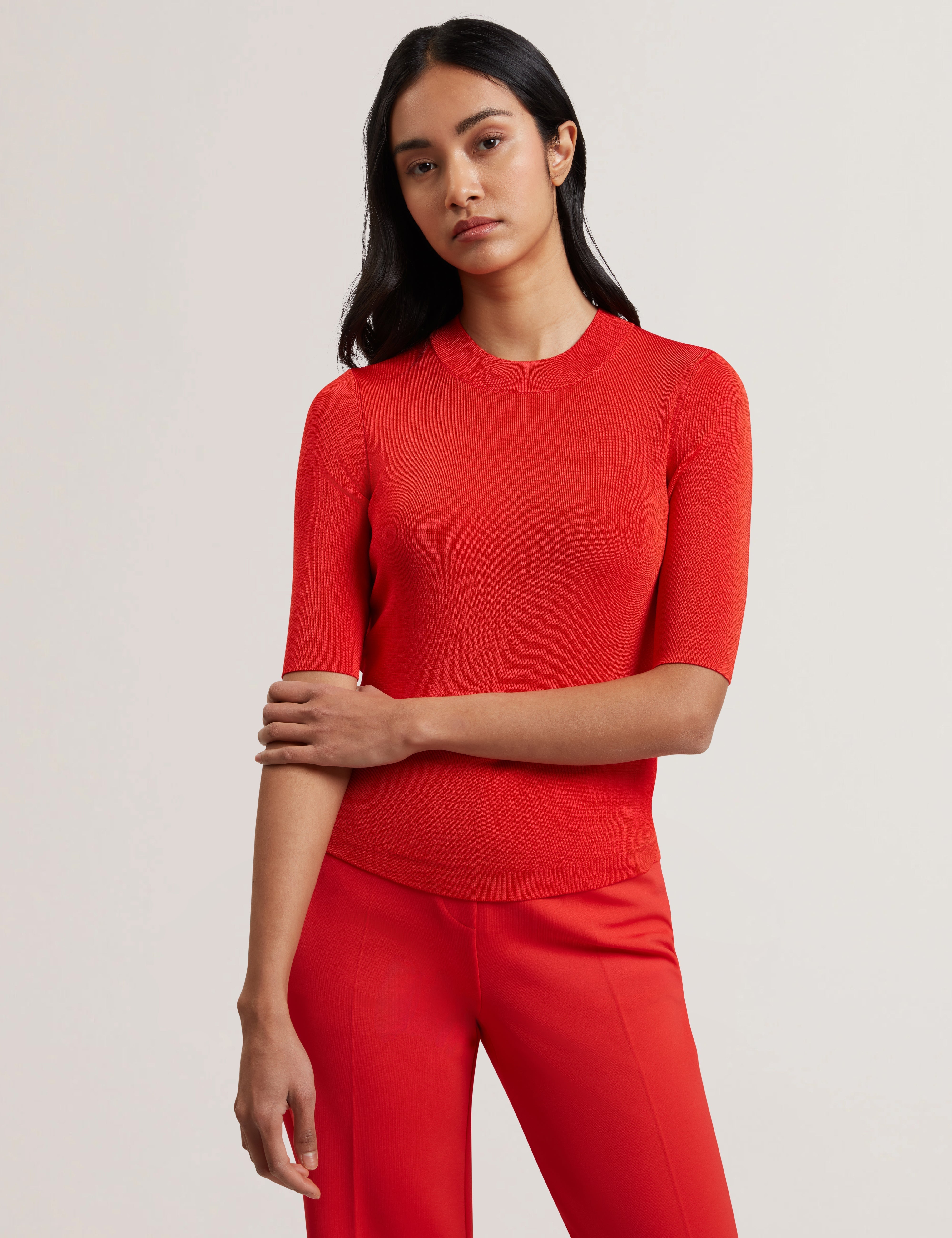 تيشيرت فيليكسيا المحبوك بنصف كم أحمر