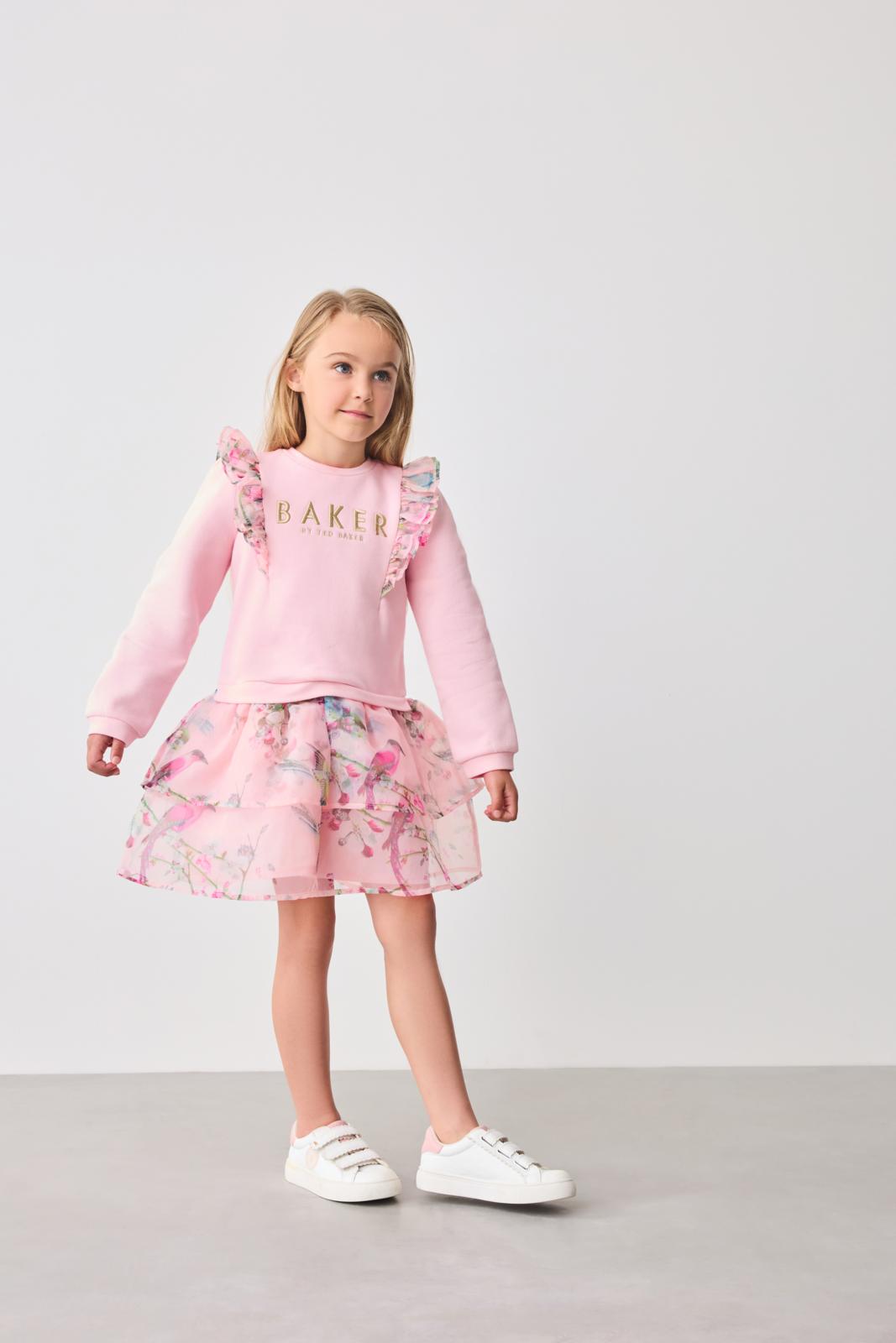 Organza Frill Sweat Dress Pink