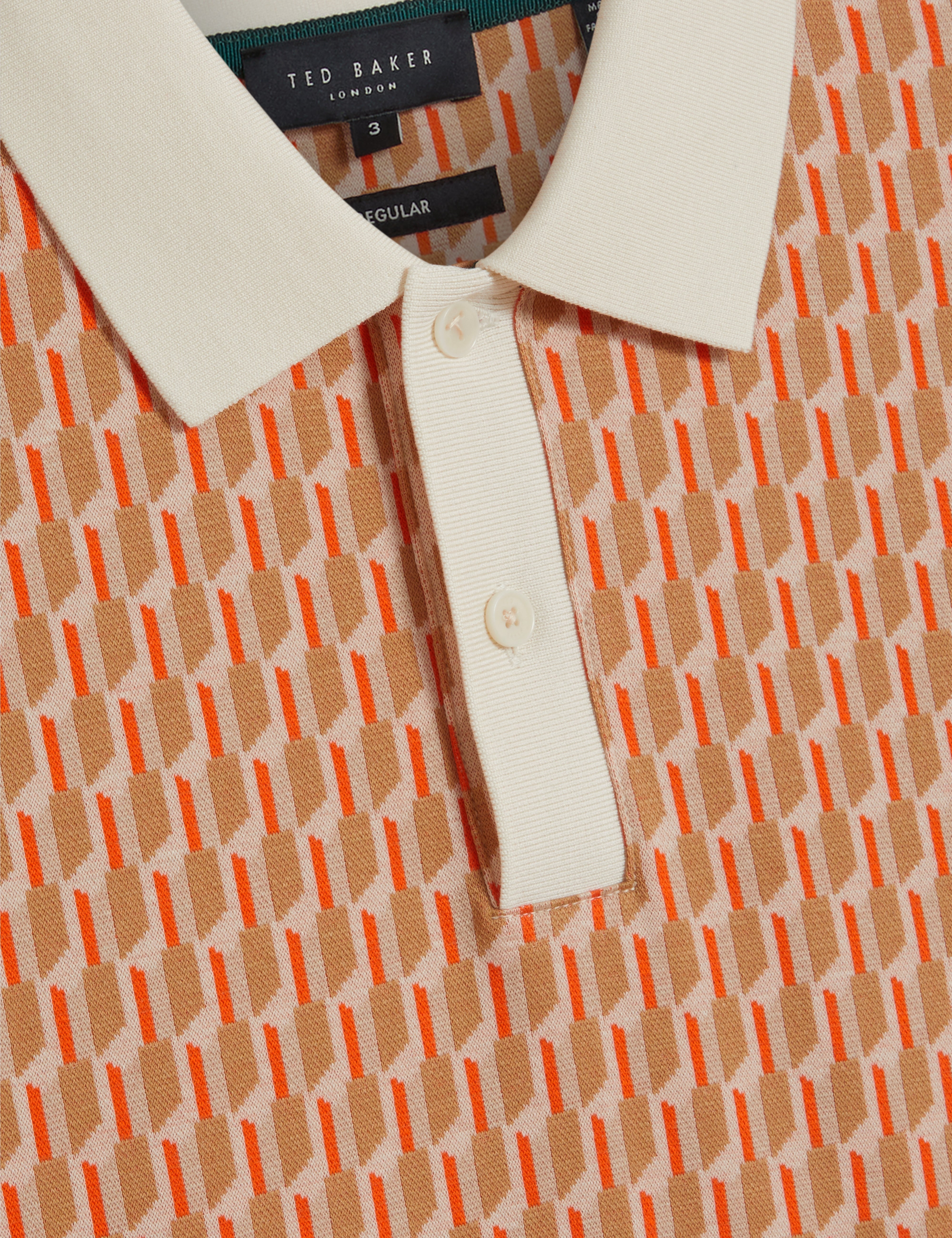 Hamishs Short Sleeve Jacquard Stripe Geo Polo Camel