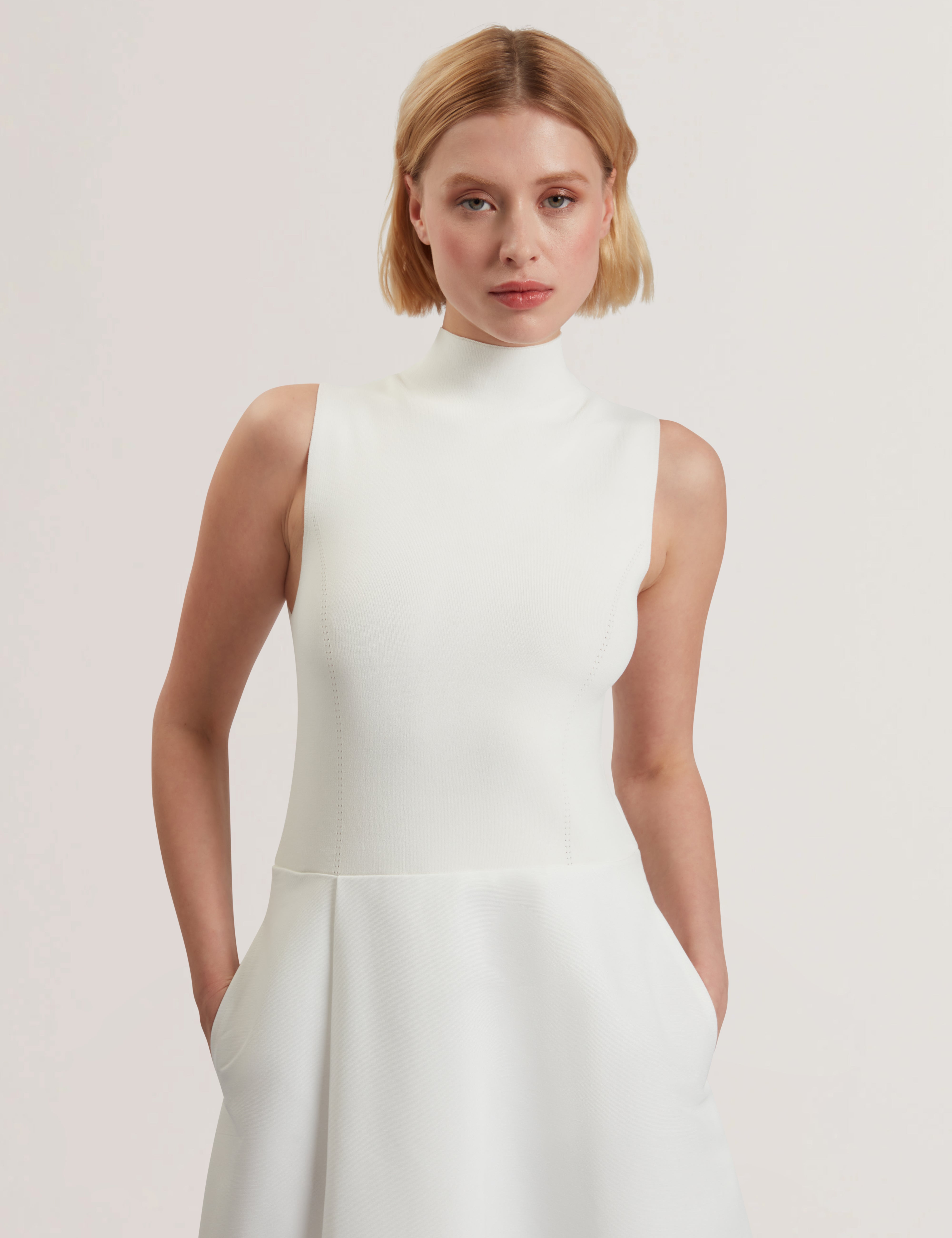 Indivi Mockable Midi Dress With High Ivory