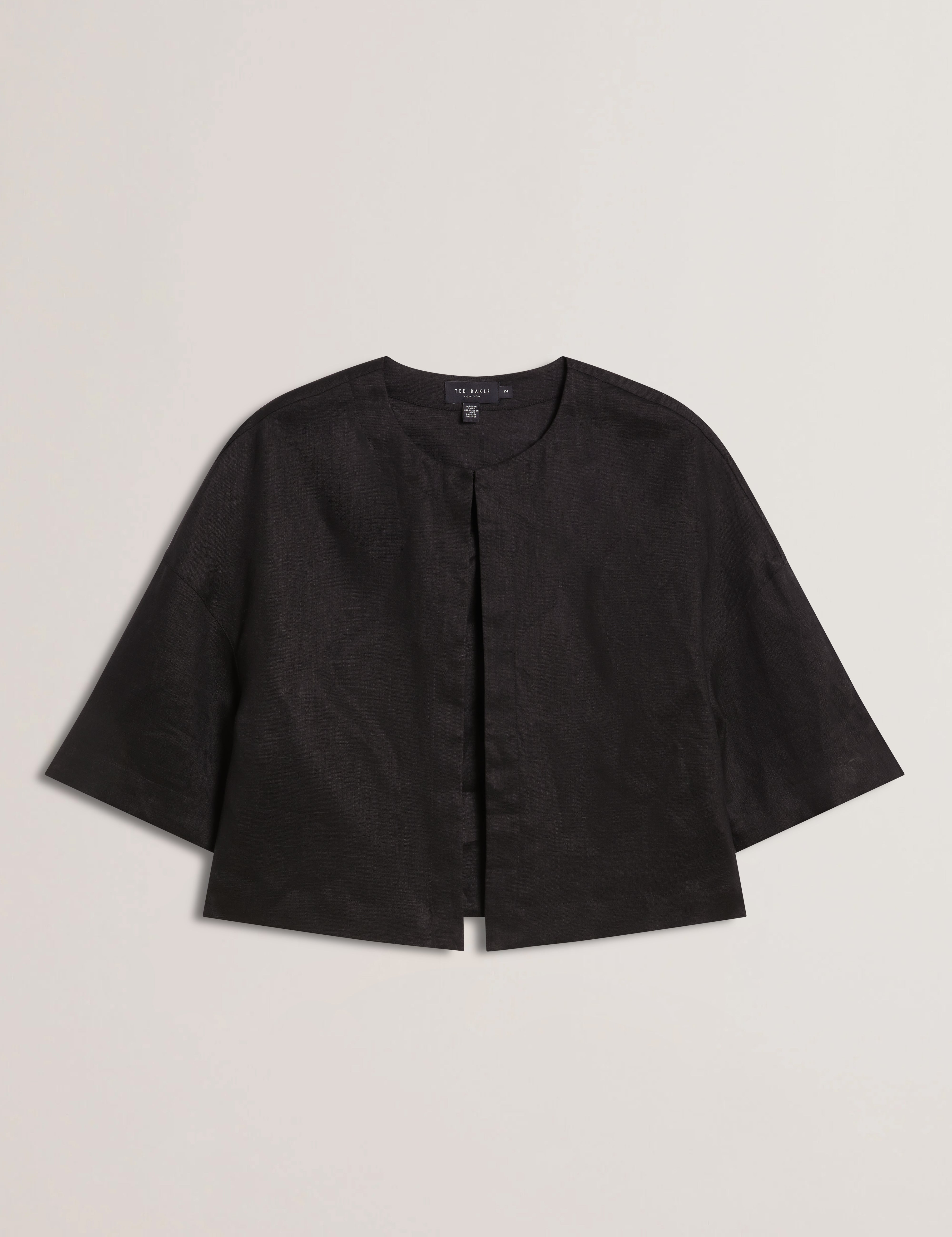 Jadena Short Sleeve Linen Cropped Shirt Black