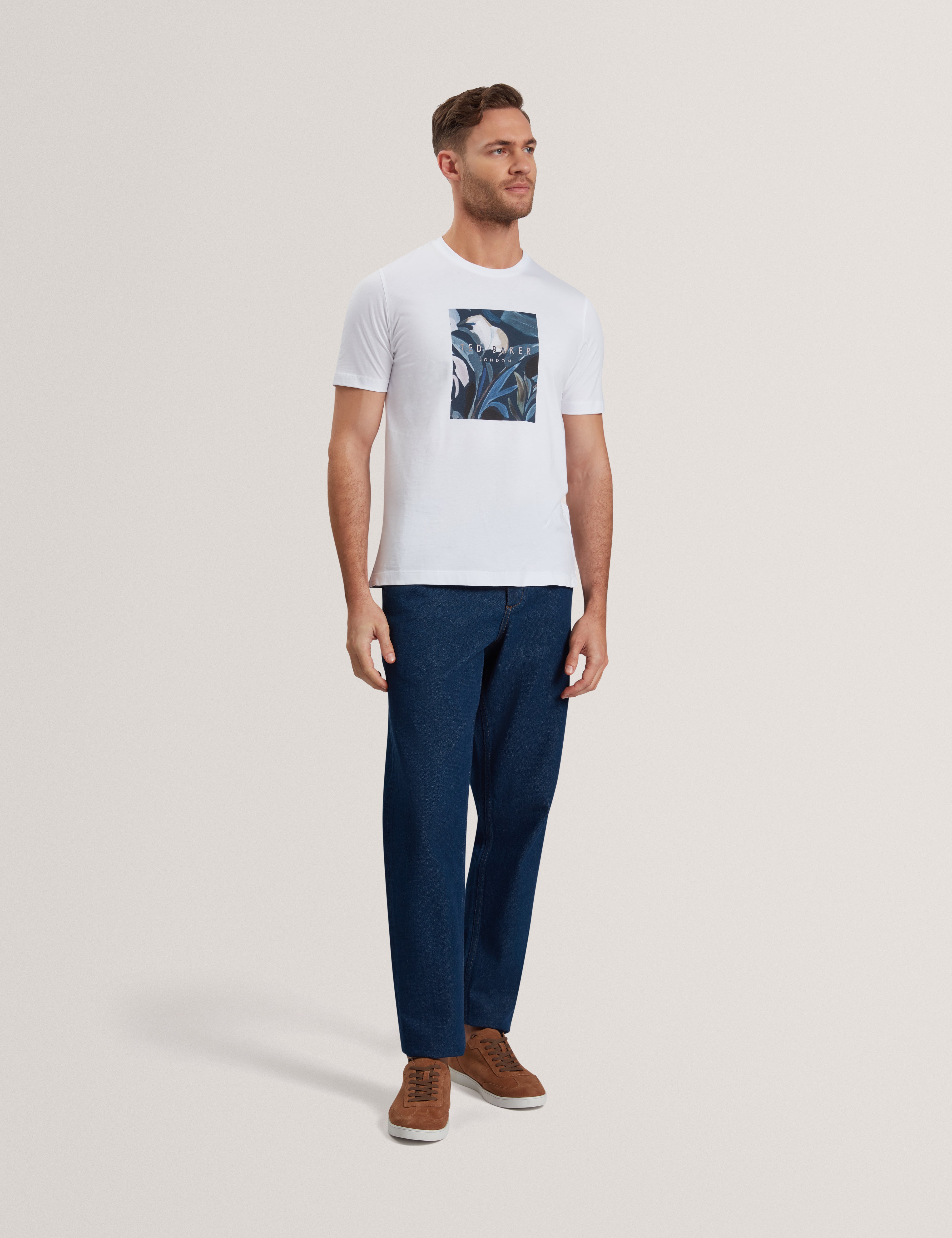 Justino Short Sleeve Box Print Graphic T-Shirt White