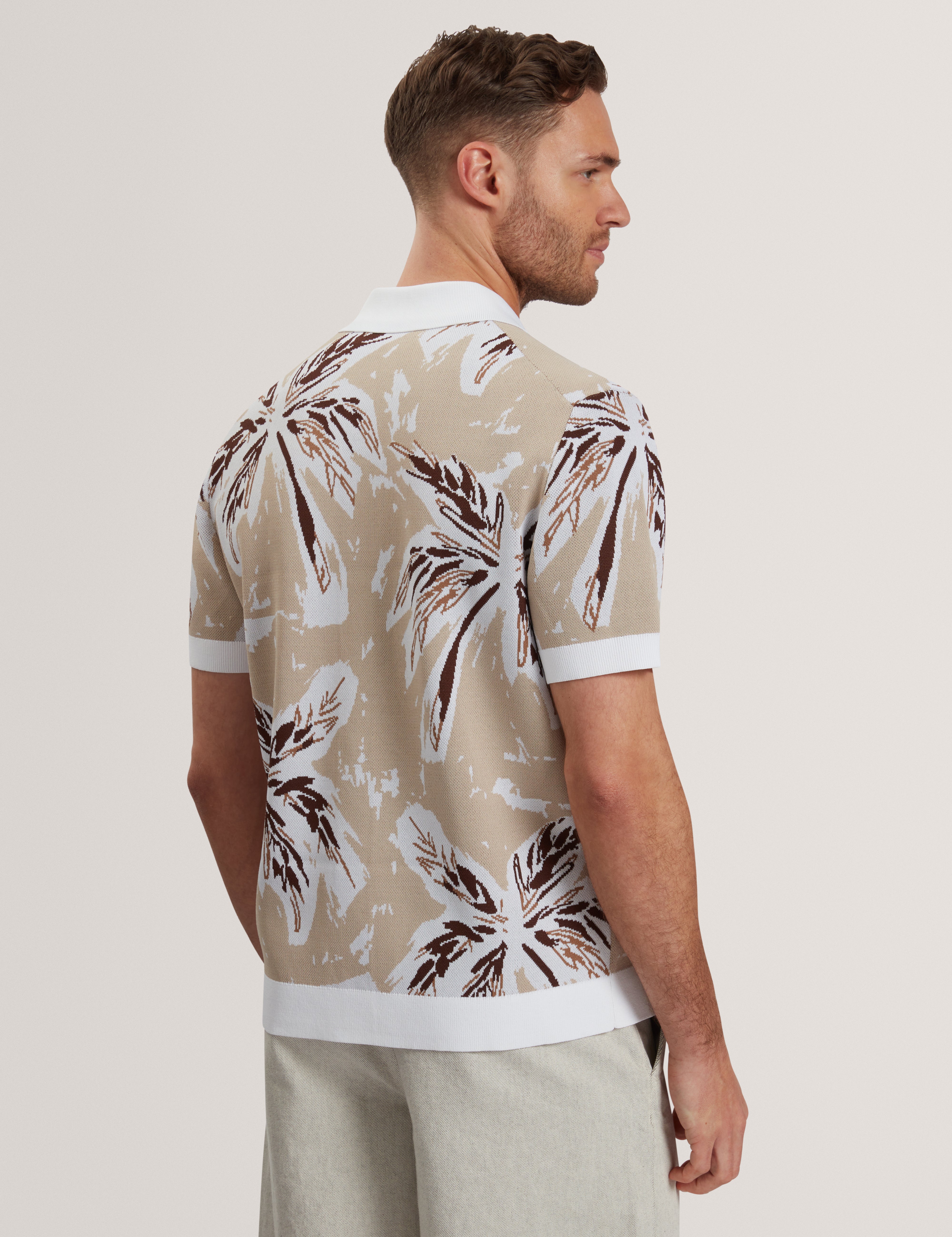 Kyes Short Sleeve Knitted Leaf Shirt Taupe
