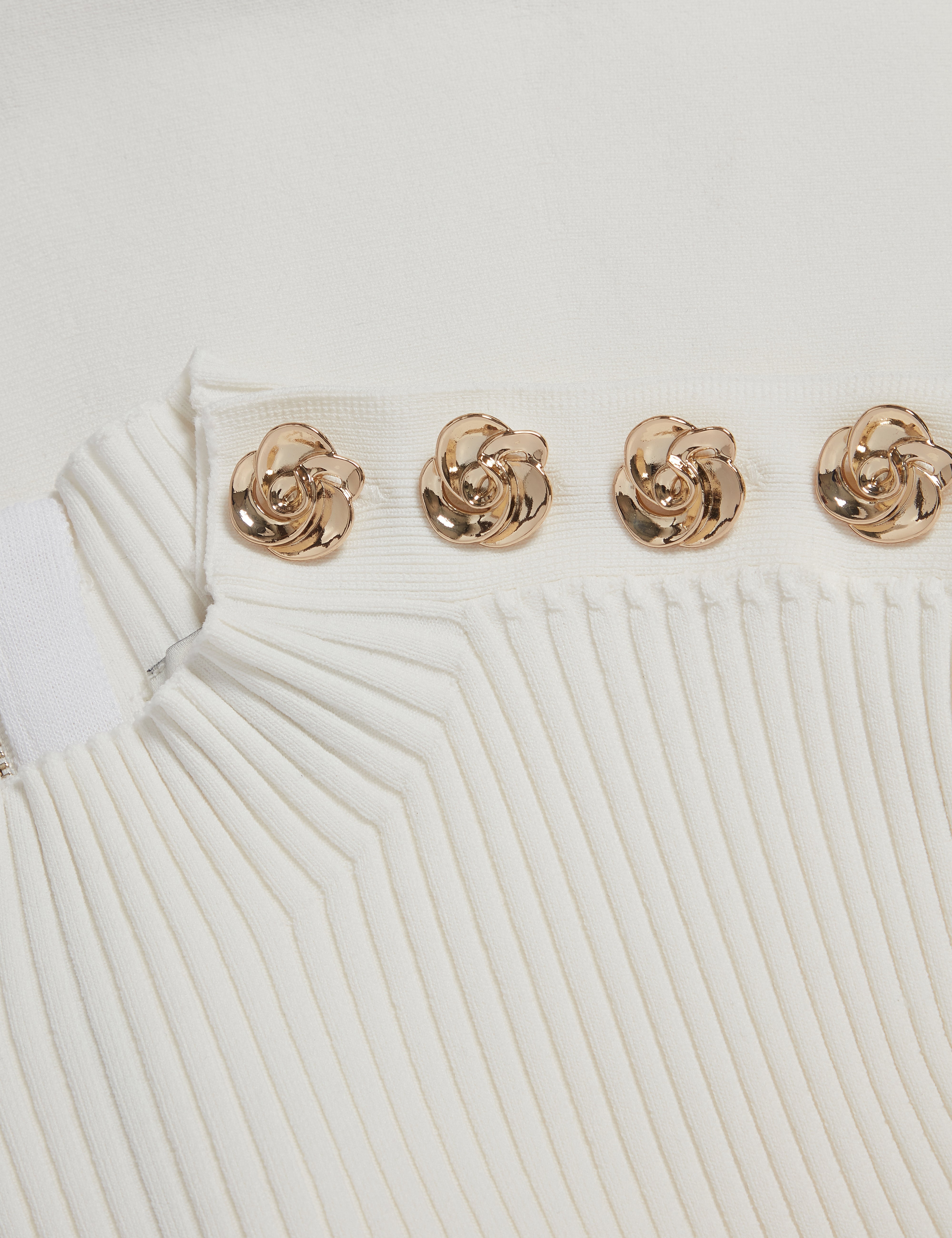 Lilano Ribbed Knit Button Detail Skater Dress Ivory