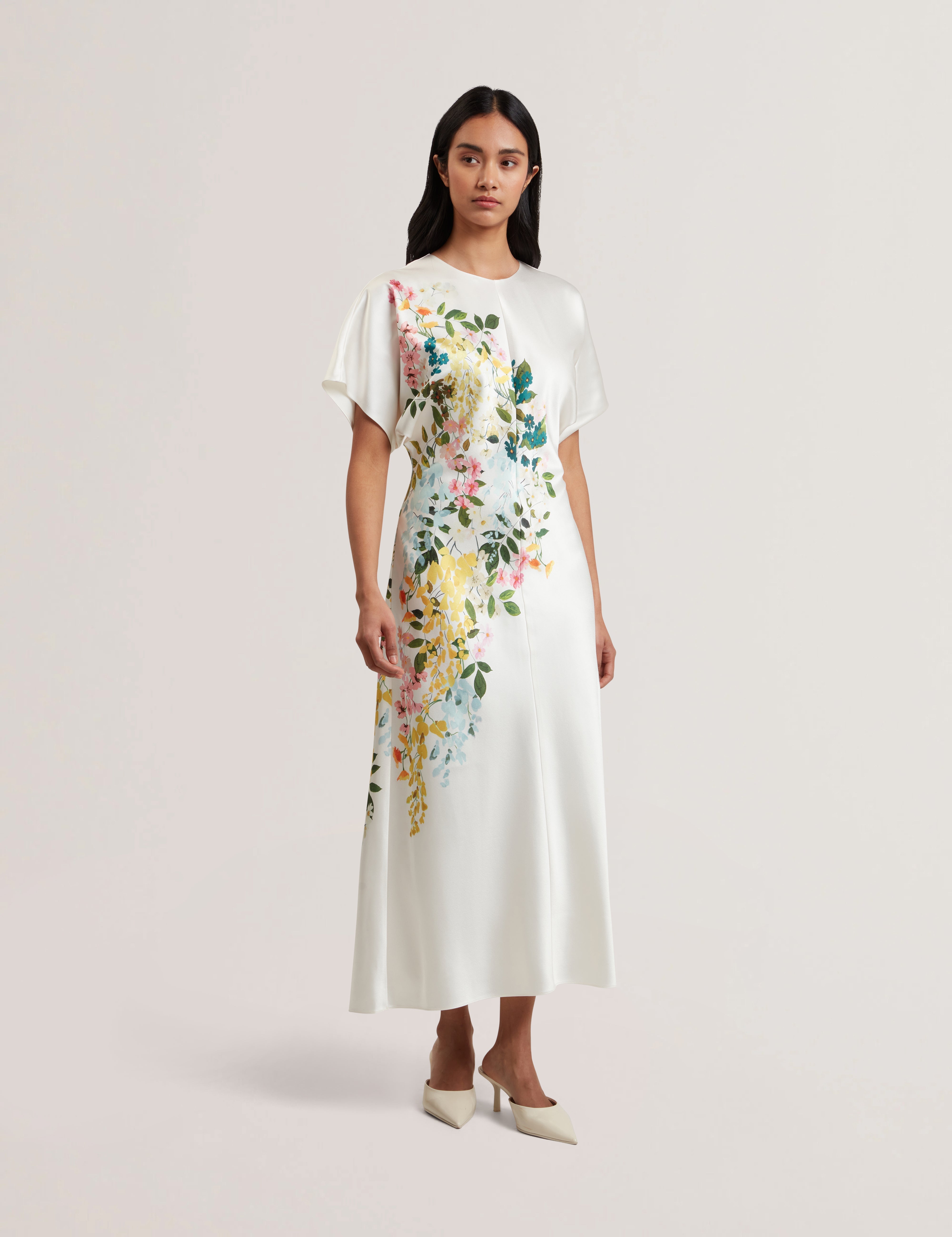 Myzan Slouch Sleeve Waisted Column Dress Ivory