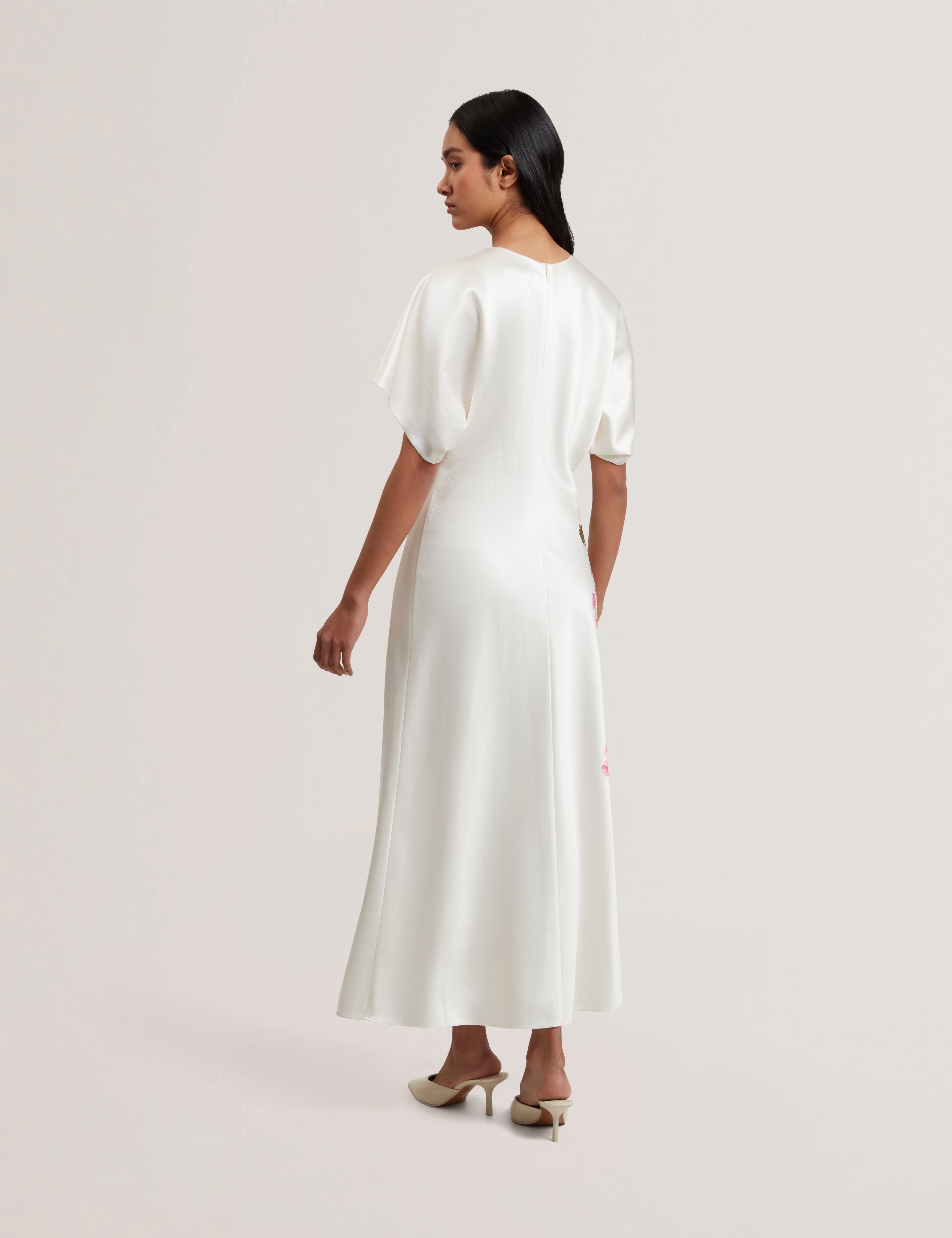 Myzan Slouch Sleeve Waisted Column Dress Ivory