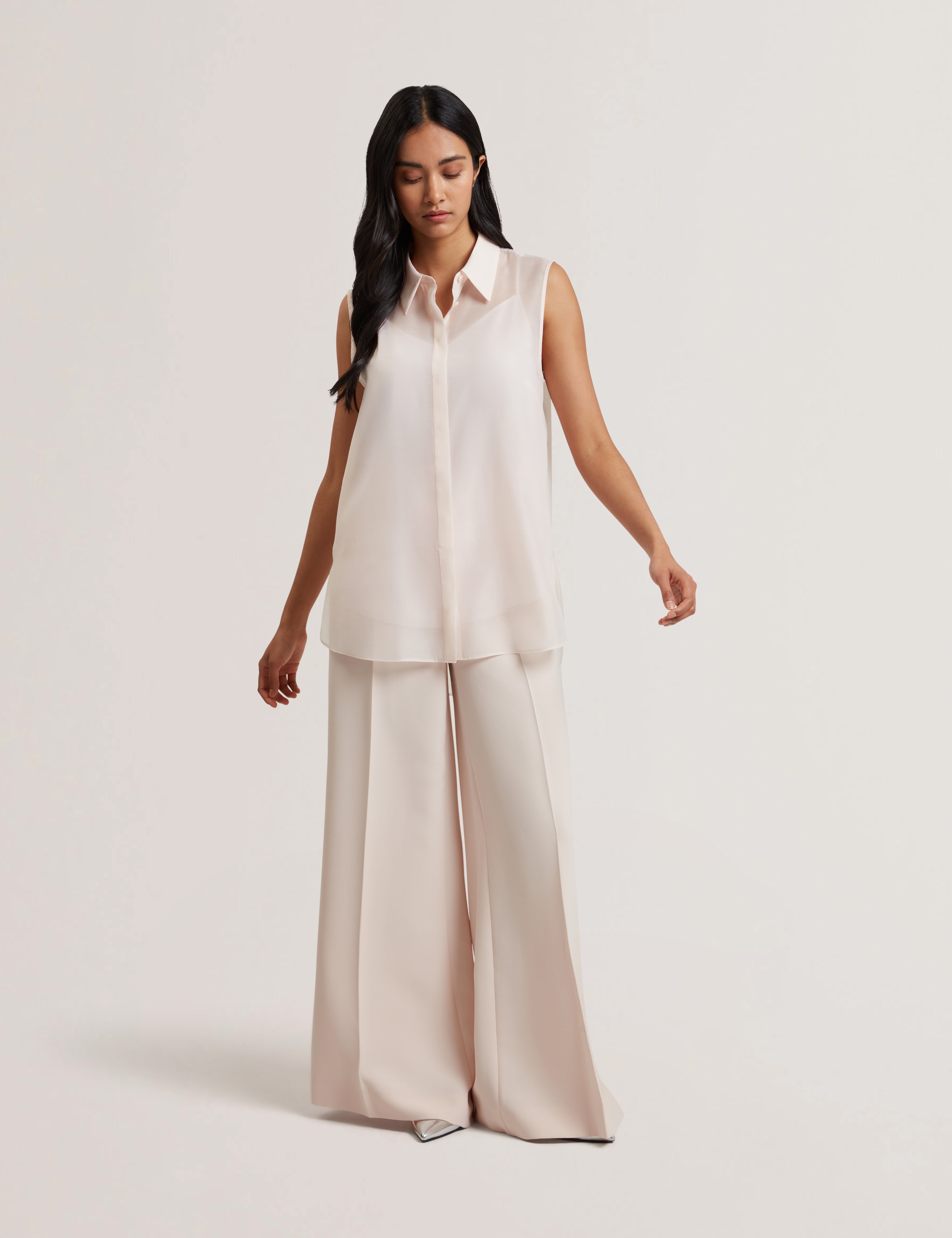 Norella Button Down Sleeveless Organza Shirt Pl-Pink