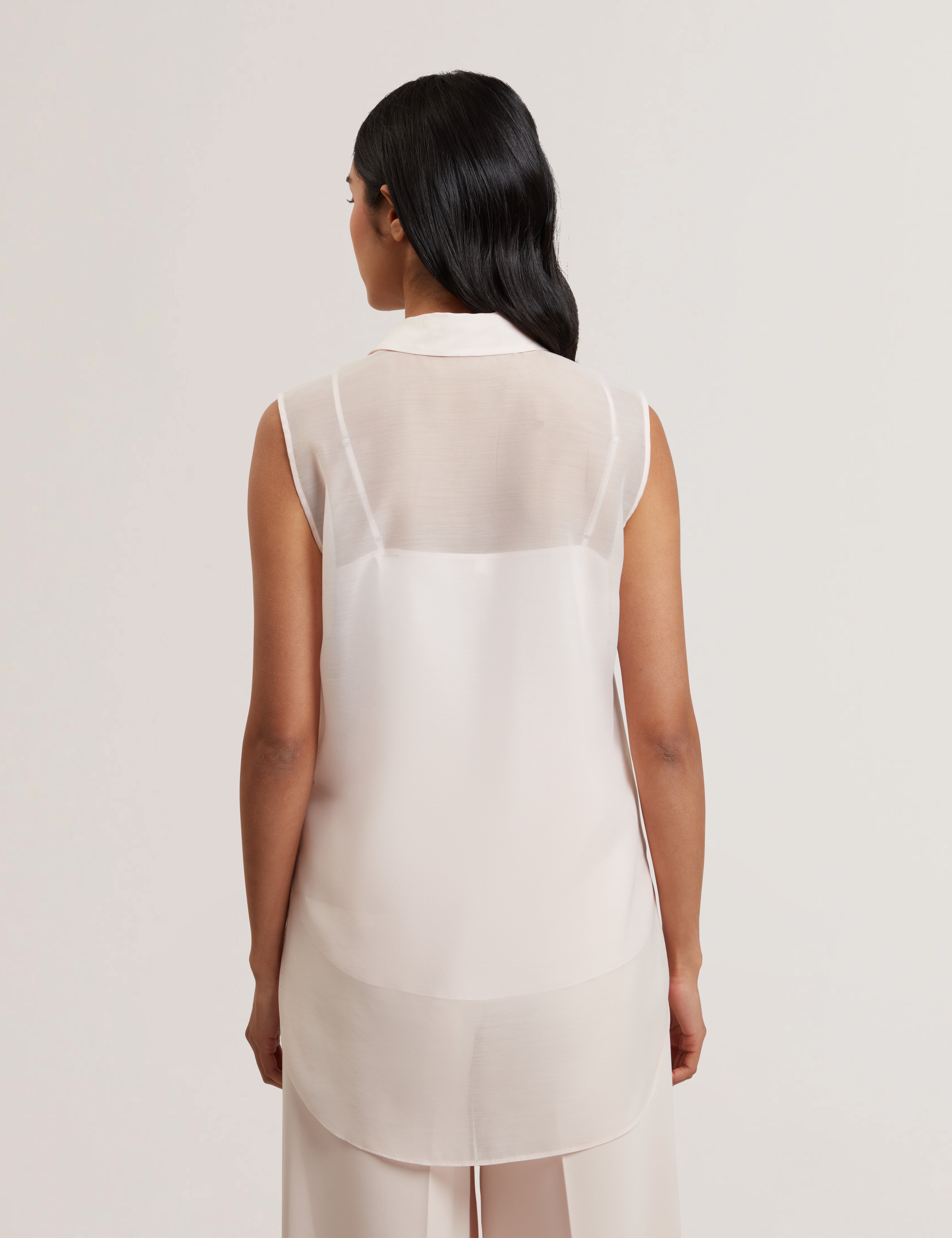 Norella Button Down Sleeveless Organza Shirt Pl-Pink