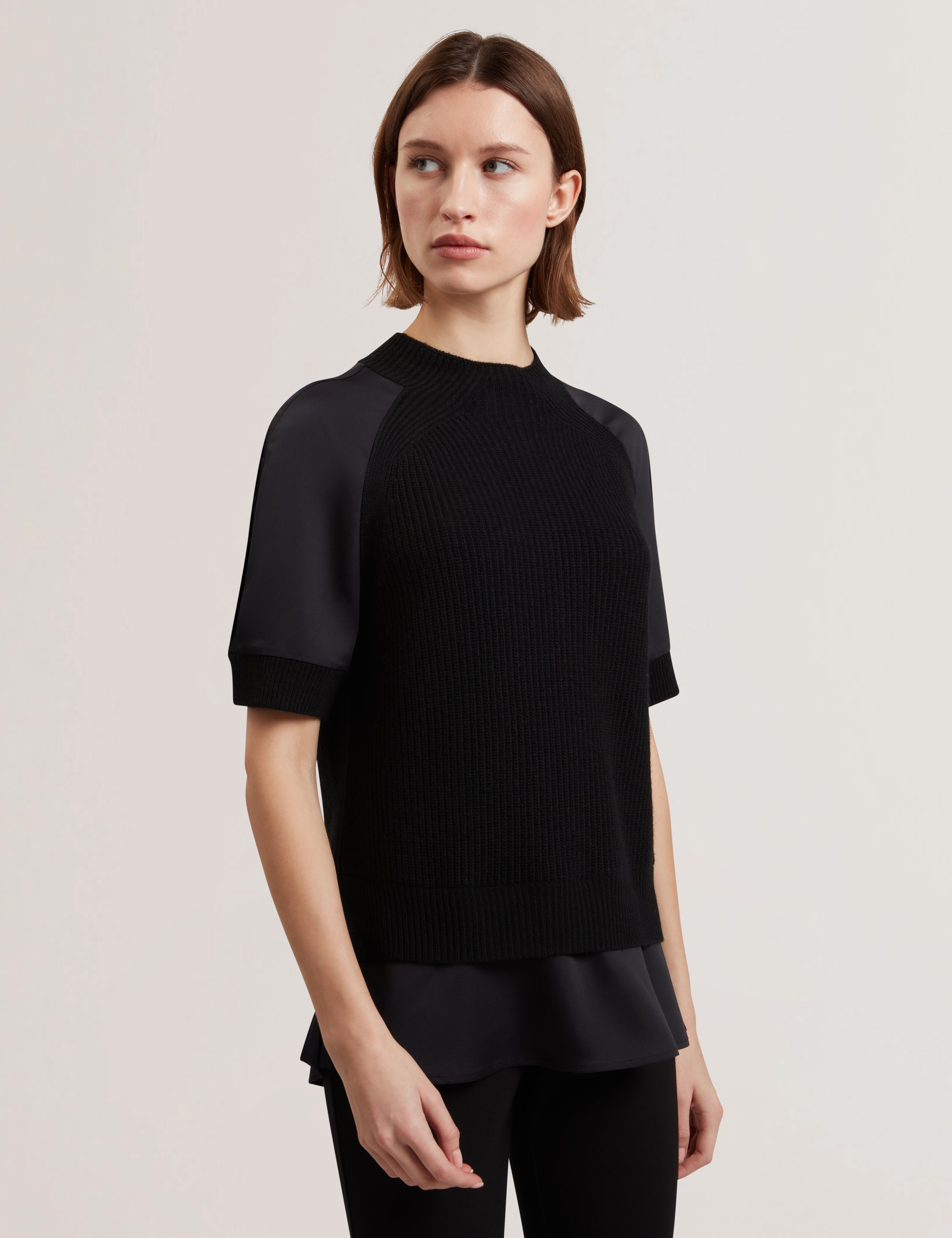 Onzaa Woven Detailed Raglan Short Sleeve Jumper Black