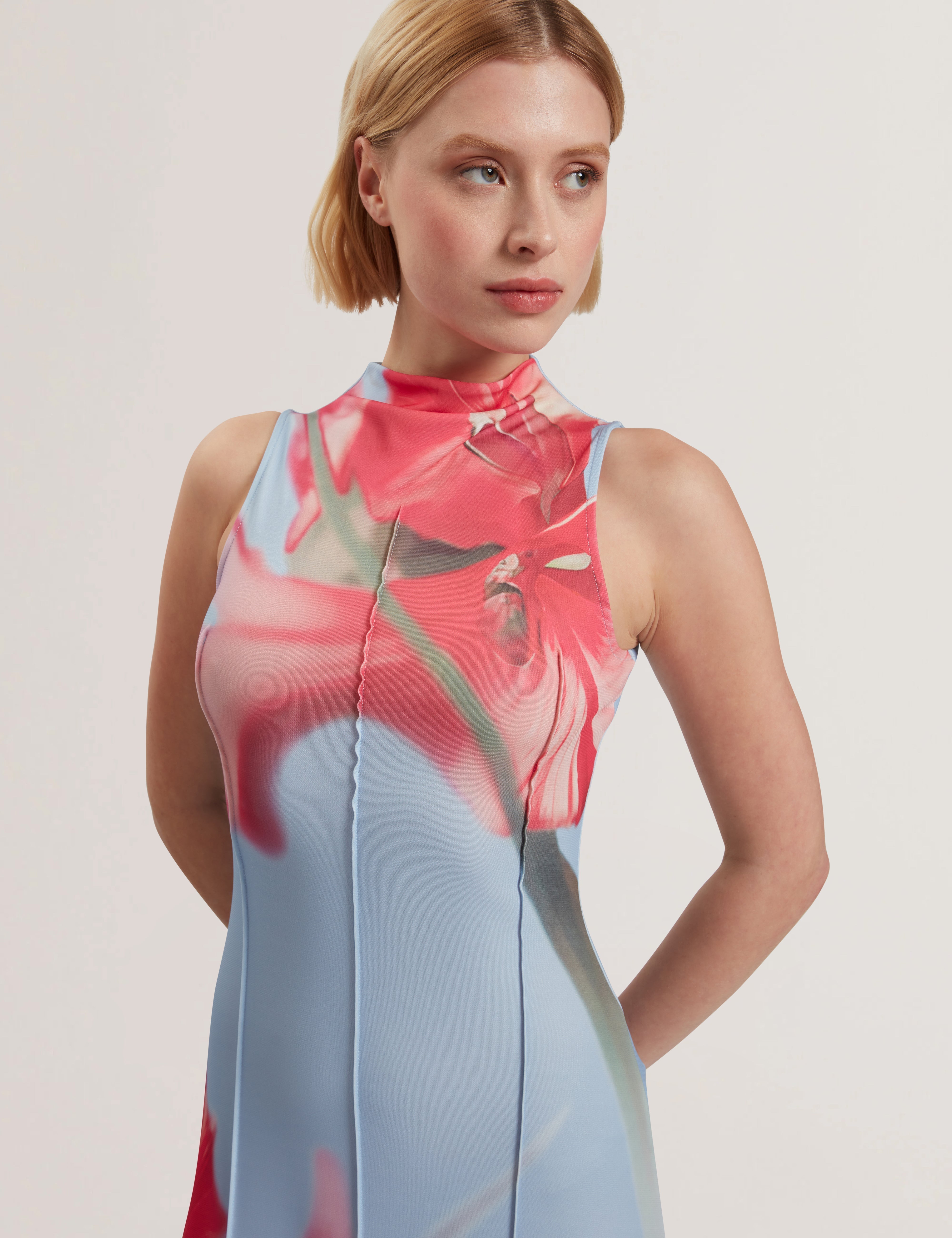 Rebehka Crepe Jersey Seam Detail Printed Dress Pl-Blue
