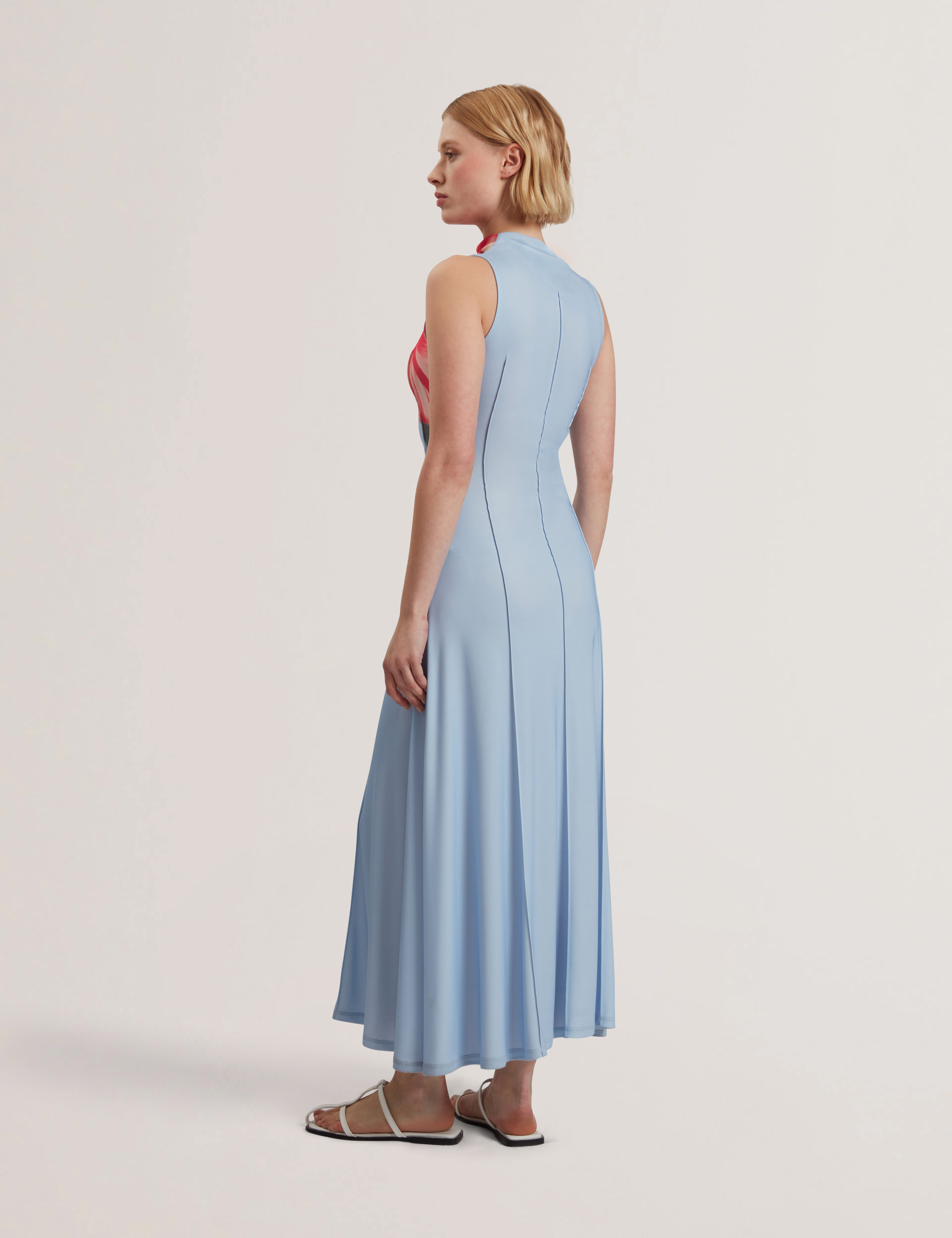Rebehka Crepe Jersey Seam Detail Printed Dress Pl-Blue