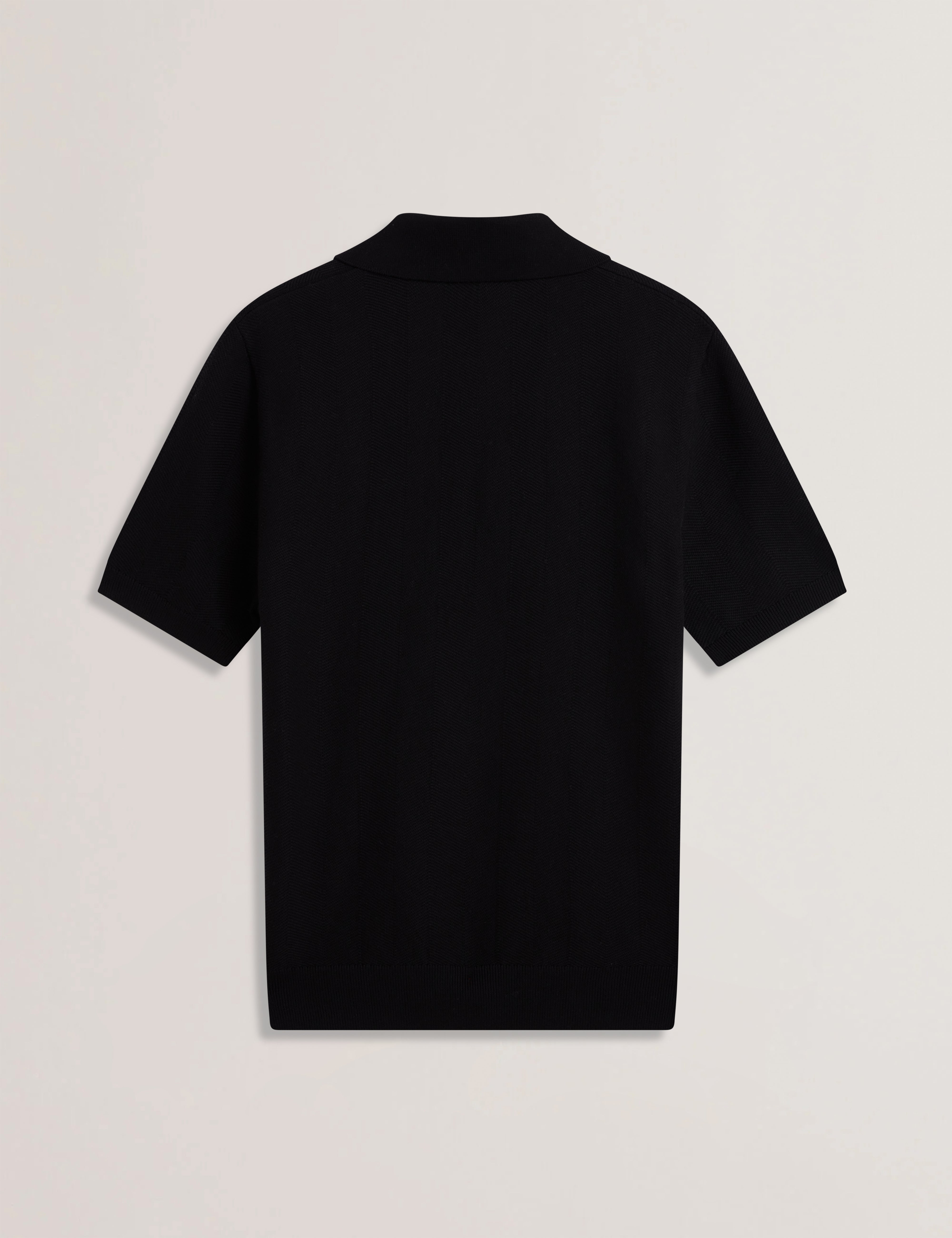 Fourd Short Sleeve Herringbone Stitch Zip Polo Black