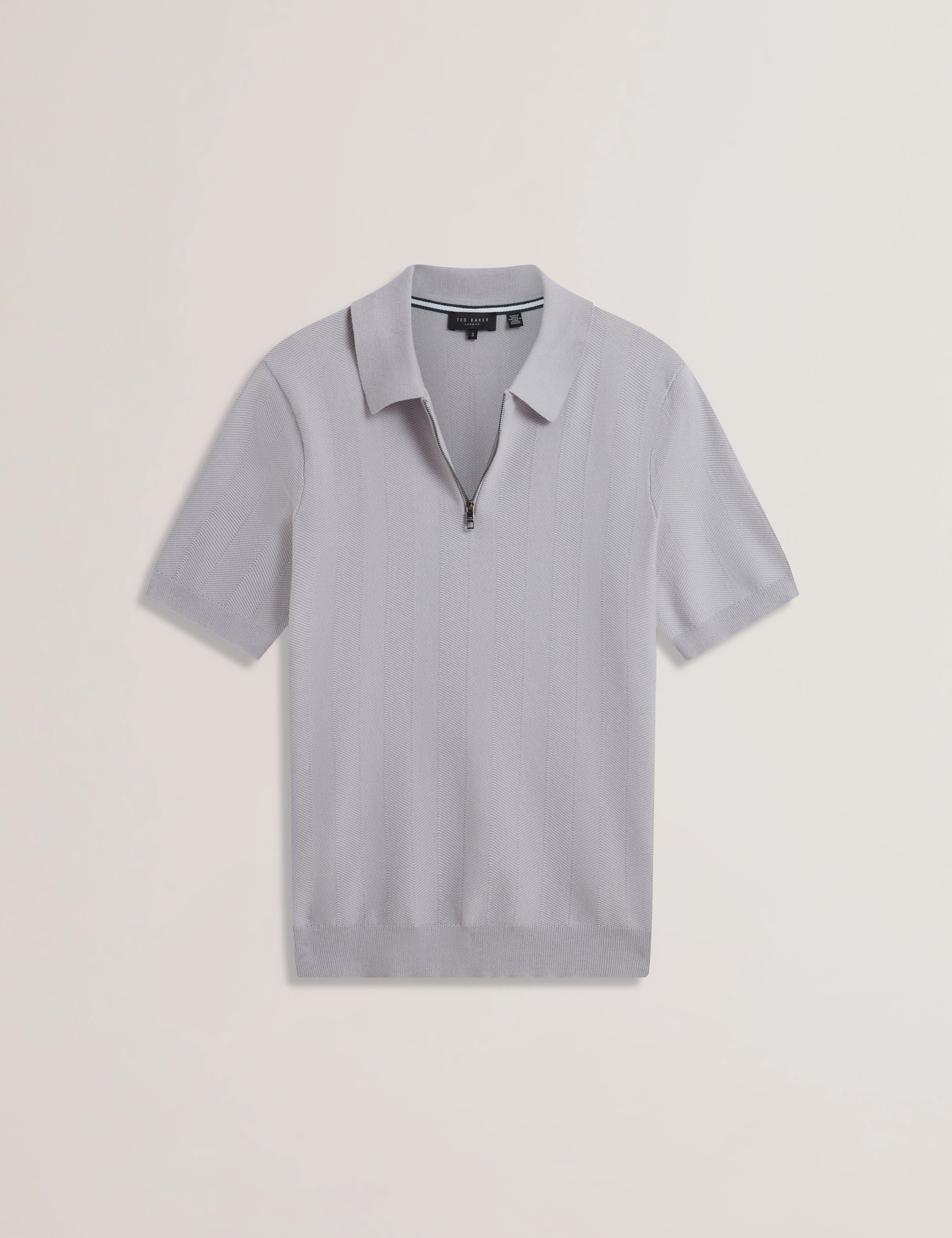 Fourd Short Sleeve Herringbone Stitch Zip Polo Grey