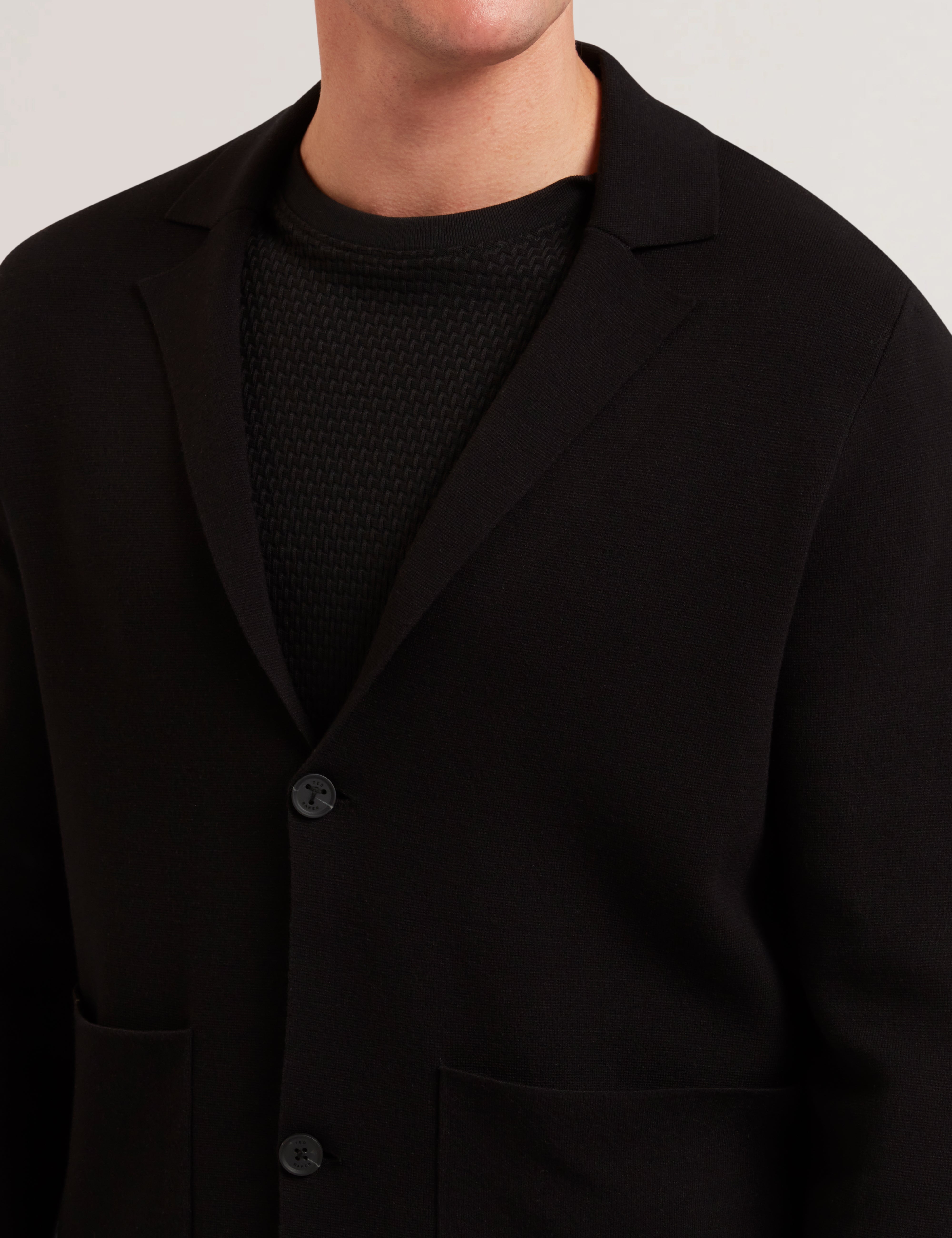 Petres Long Sleeve Single Breasted Knitted Blazer Black
