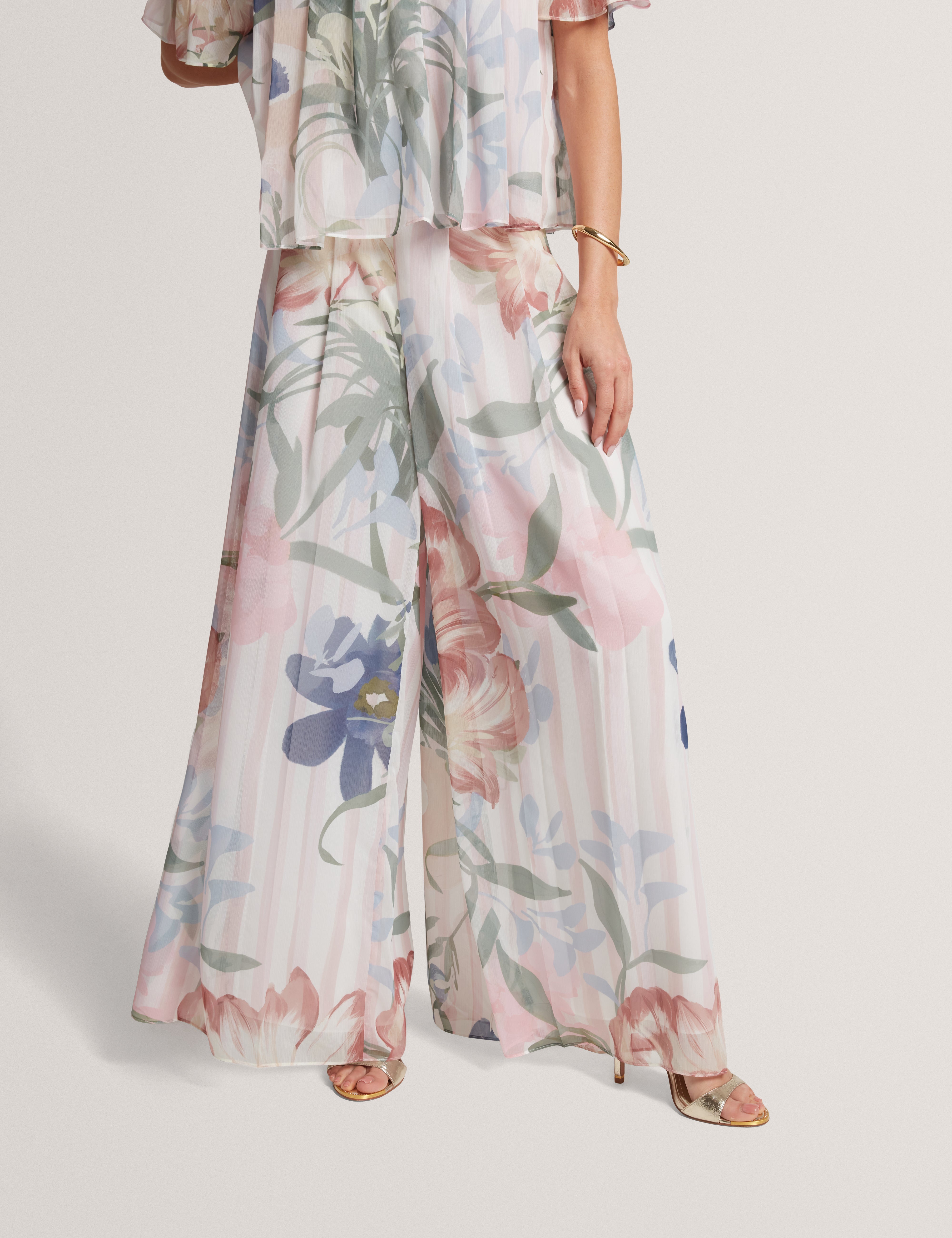 Hurta Printed Wide Leg Pleated Trouser Pink