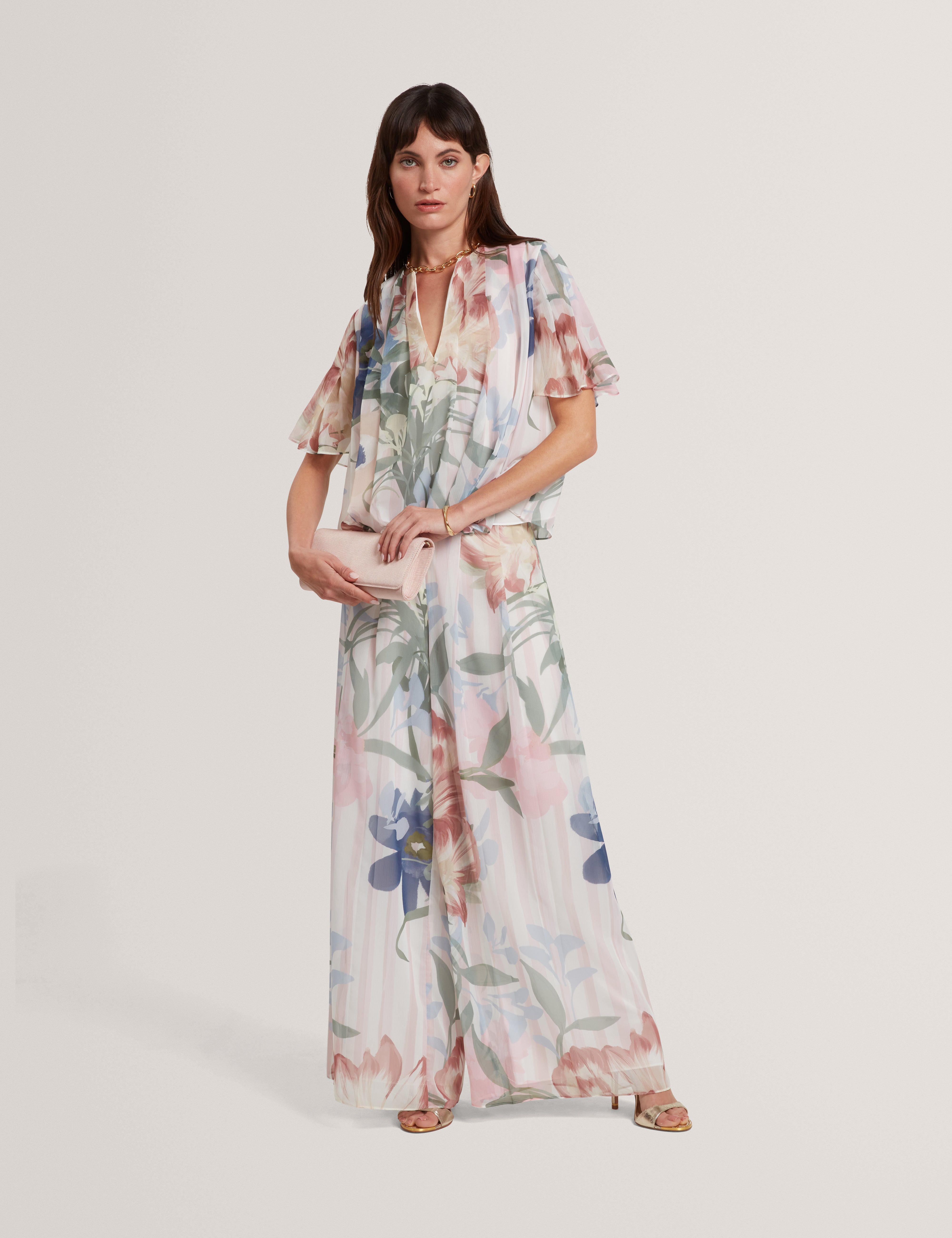 Hurta Printed Wide Leg Pleated Trouser Pink