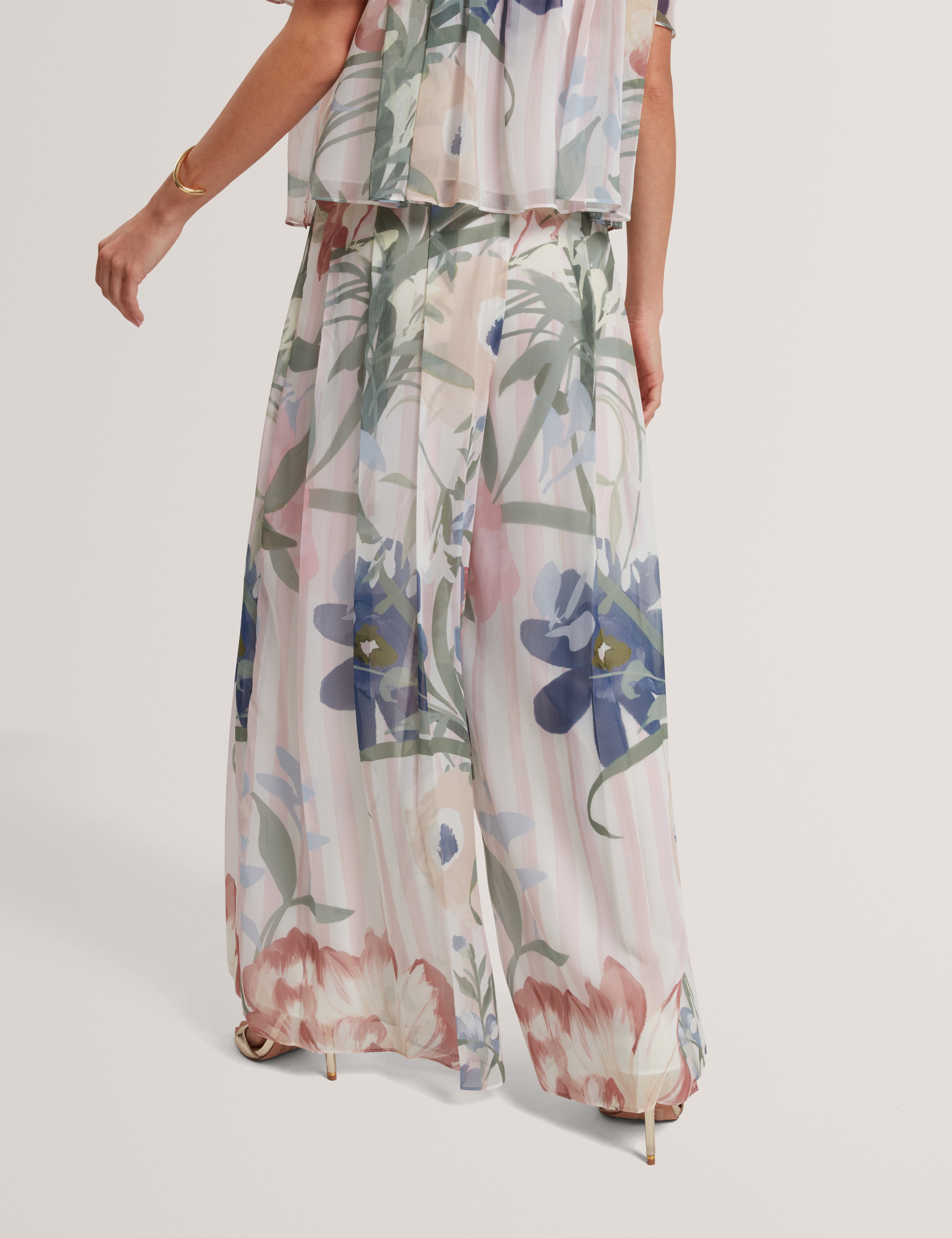 Hurta Printed Wide Leg Pleated Trouser Pink
