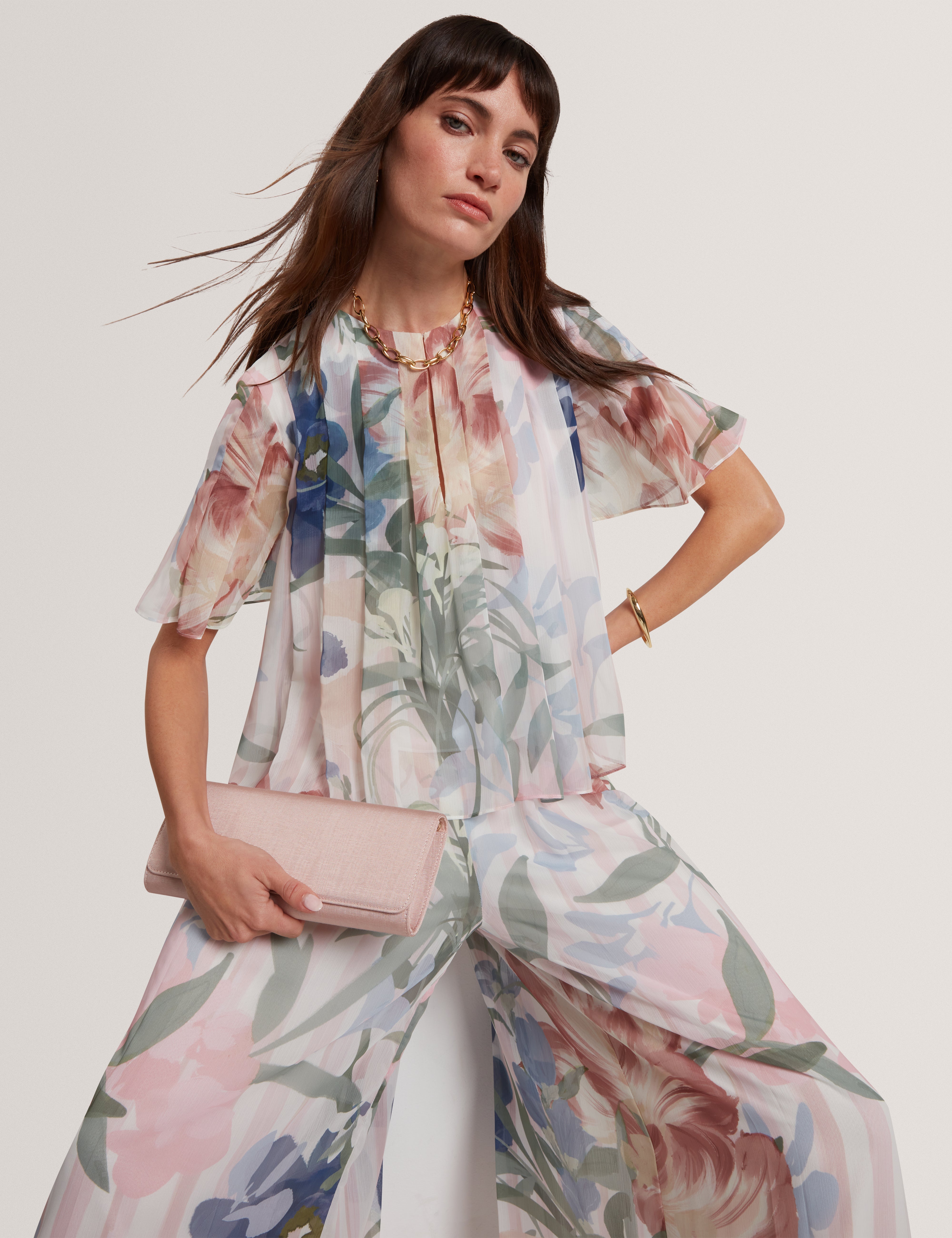 Hurta Printed Wide Leg Pleated Trouser Pink