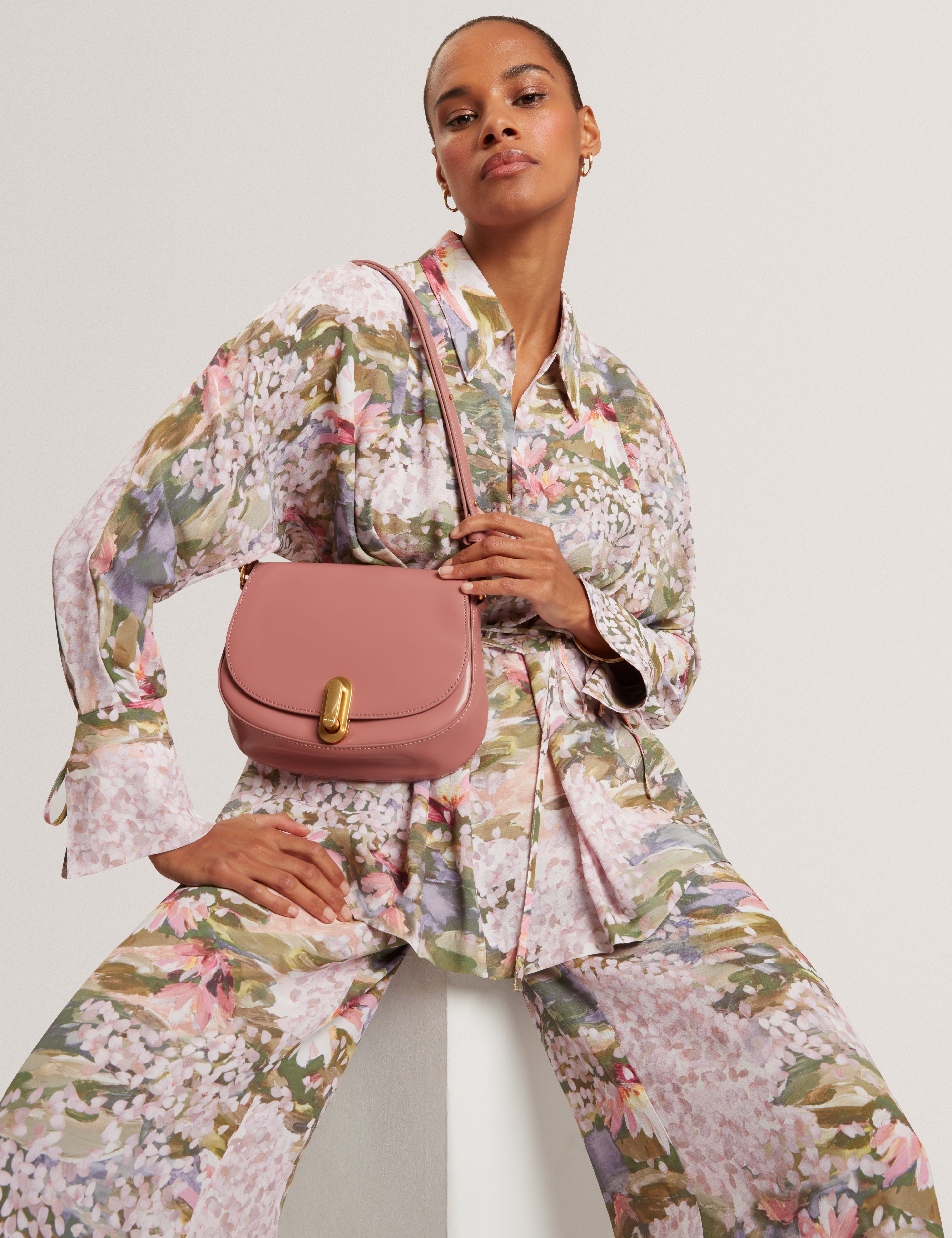 Wiinni Printed Tie Detail Long Sleeve Shirt Pink