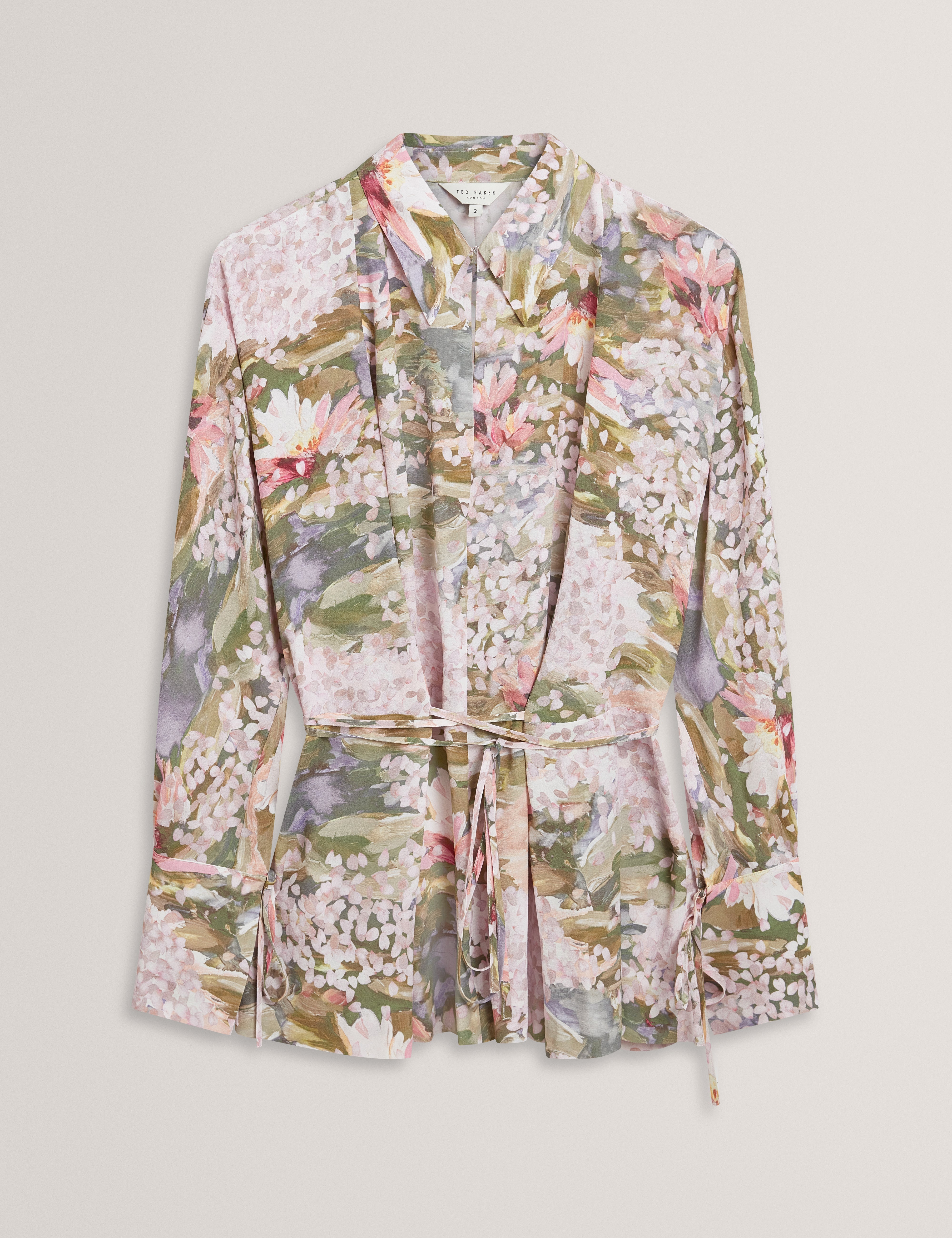 Wiinni Printed Tie Detail Long Sleeve Shirt Pink