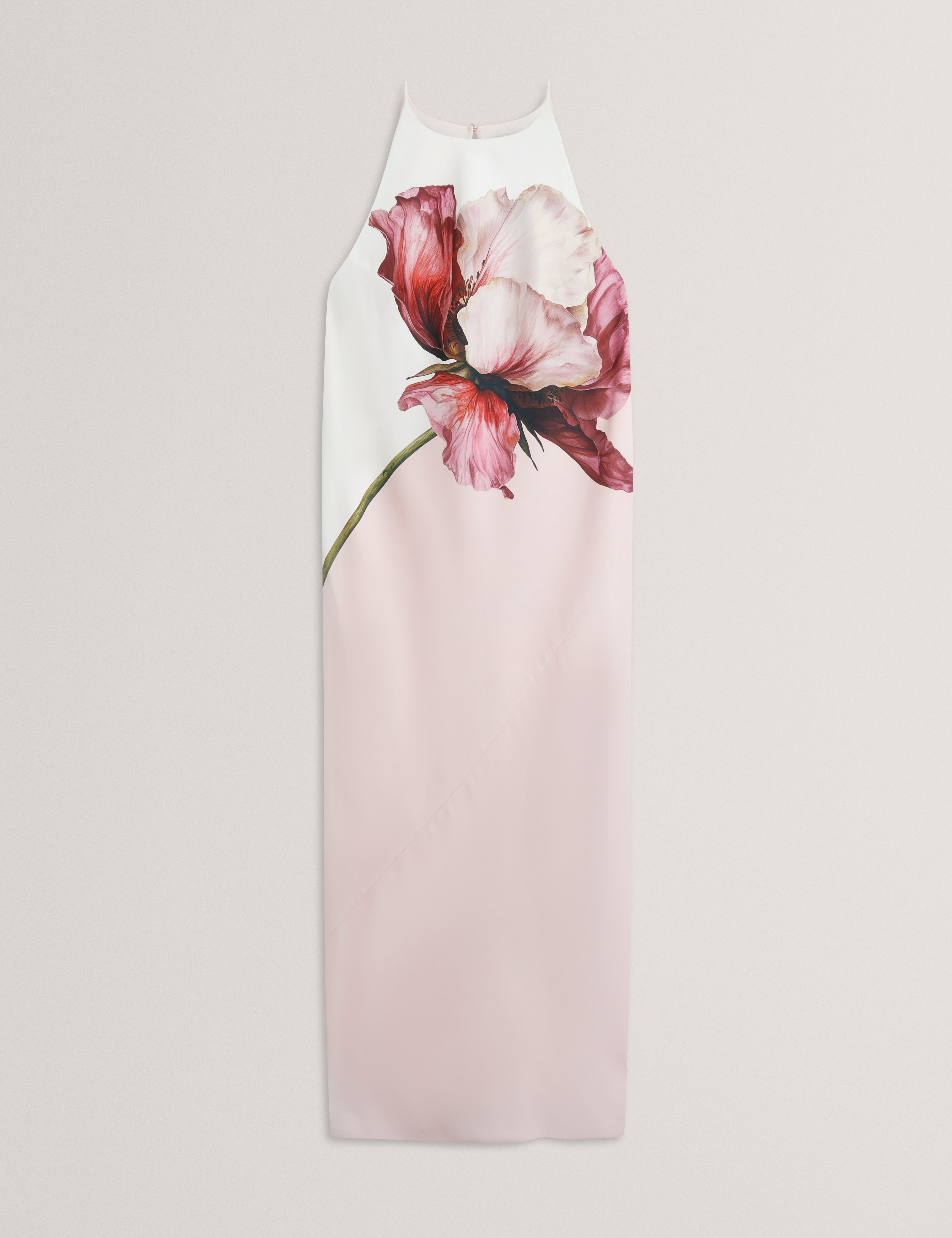 فستان لويلا ميدي وردي اللون بطبعة زهور ورقبة هالتر