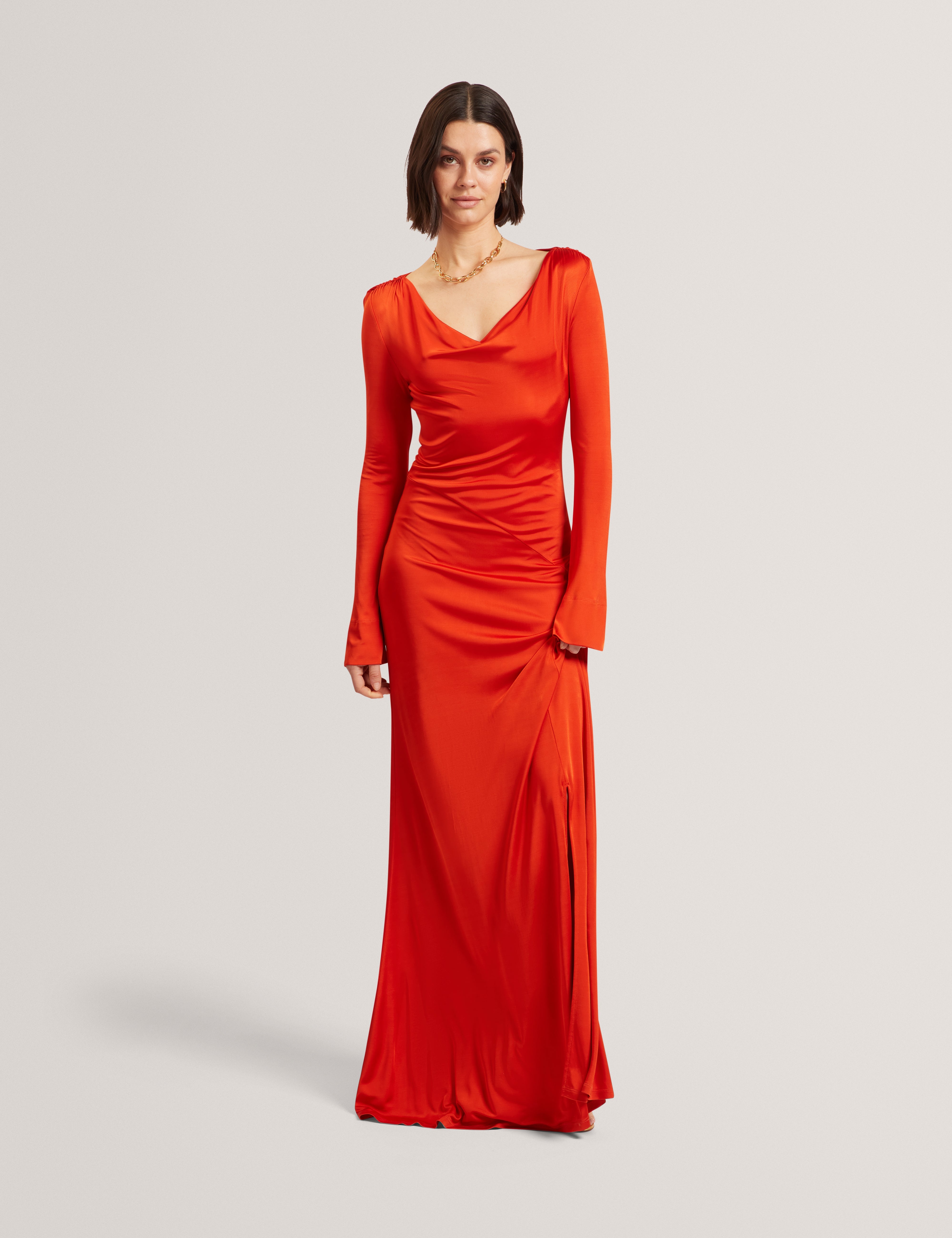 Aianna Cowl Neck Midi Dress Brt-Red