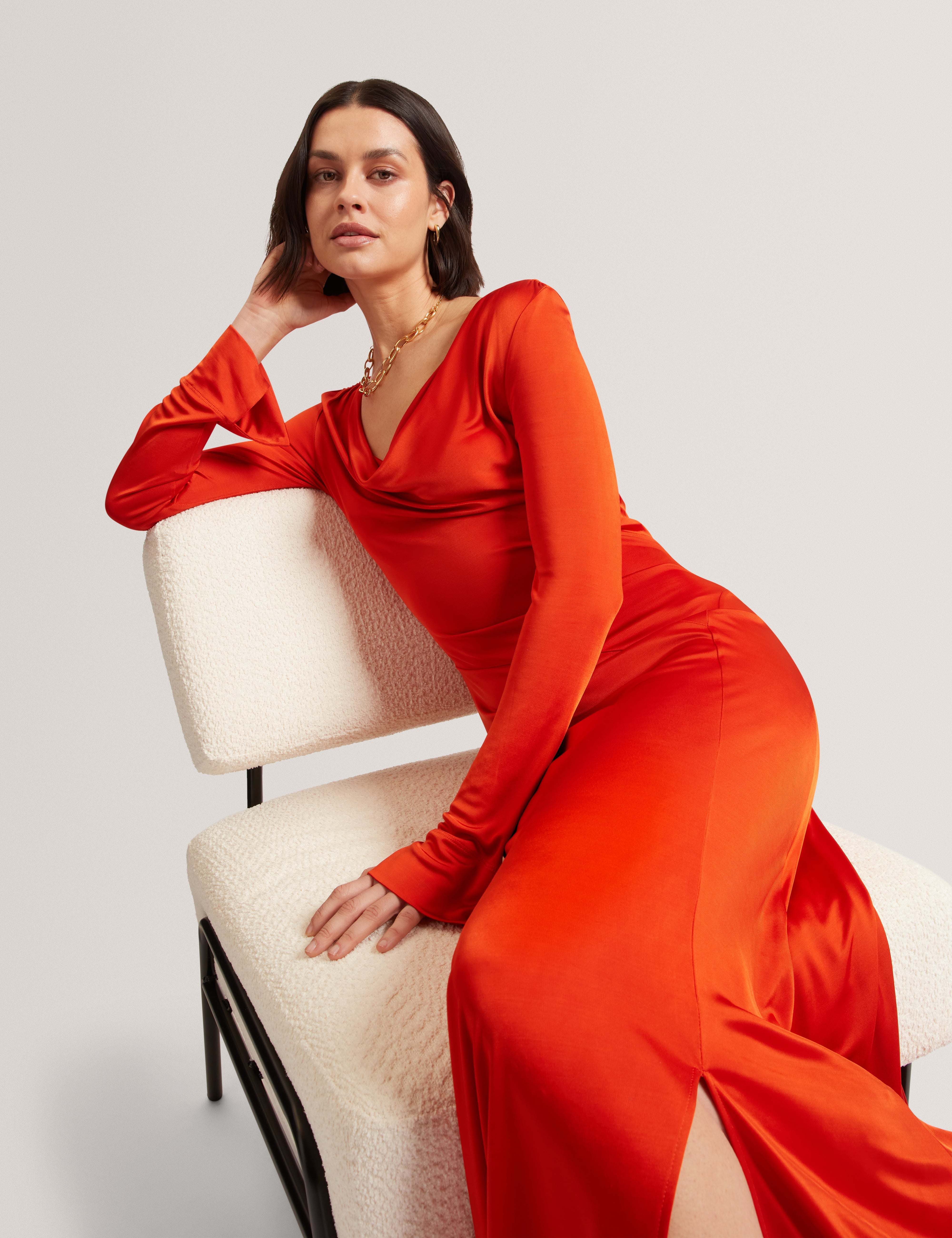 Aianna Cowl Neck Midi Dress Brt-Red