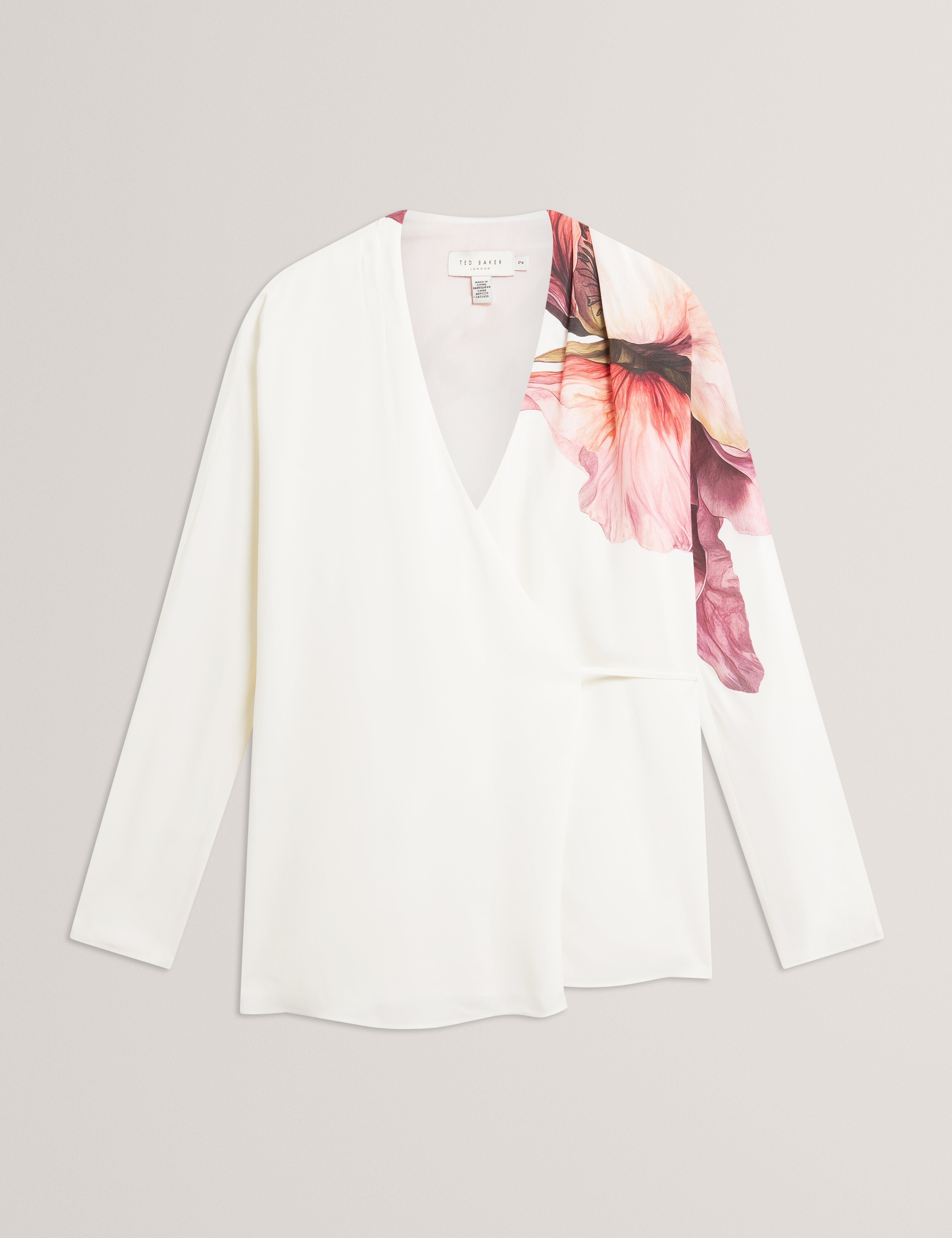 Joleene Printed Wrap Tie Detail Long Sleeve Blouse Ivory