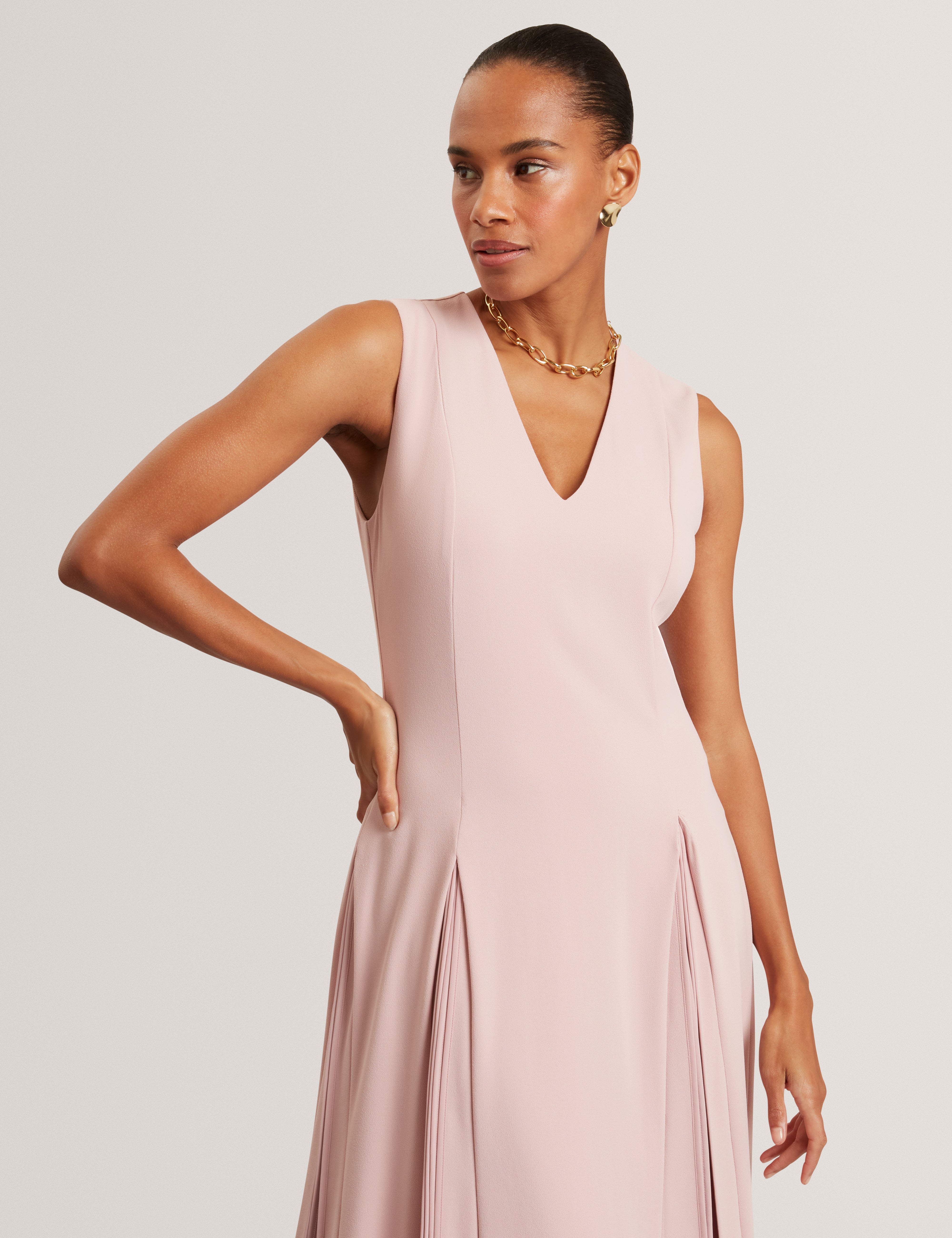 Carneli Midi Dress With Pleat Detail Dusky-Pink